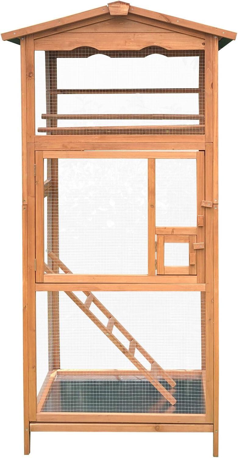 Hanover Rustic Stained Fir Wood Outdoor Bird Cage with Waterproof Roof