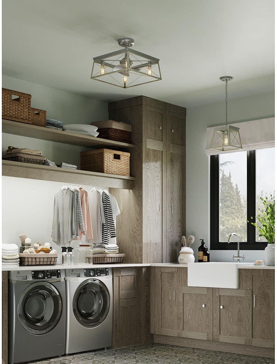 Progress Lighting Briarwood 1-Light Mini-Pendant, Steel, Galvanized, Faux-Painted Wood Enclosure, Canopy Included