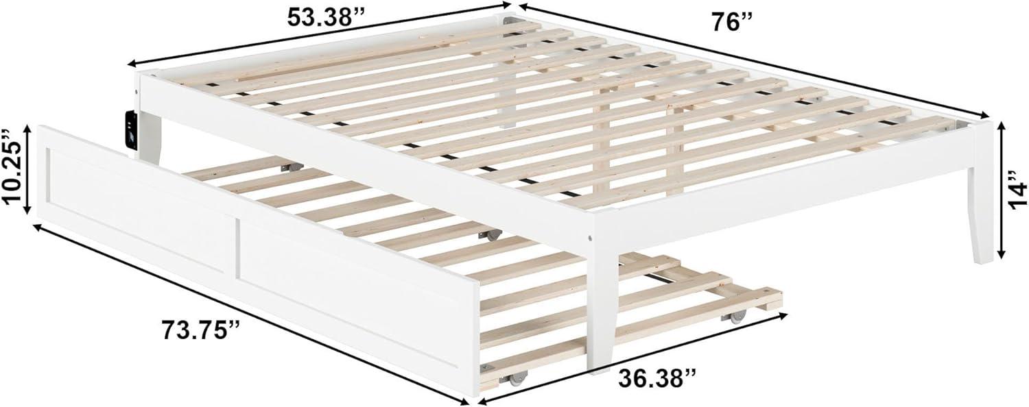 Elegant Full-Size White Platform Bed with Twin Trundle and USB Charging