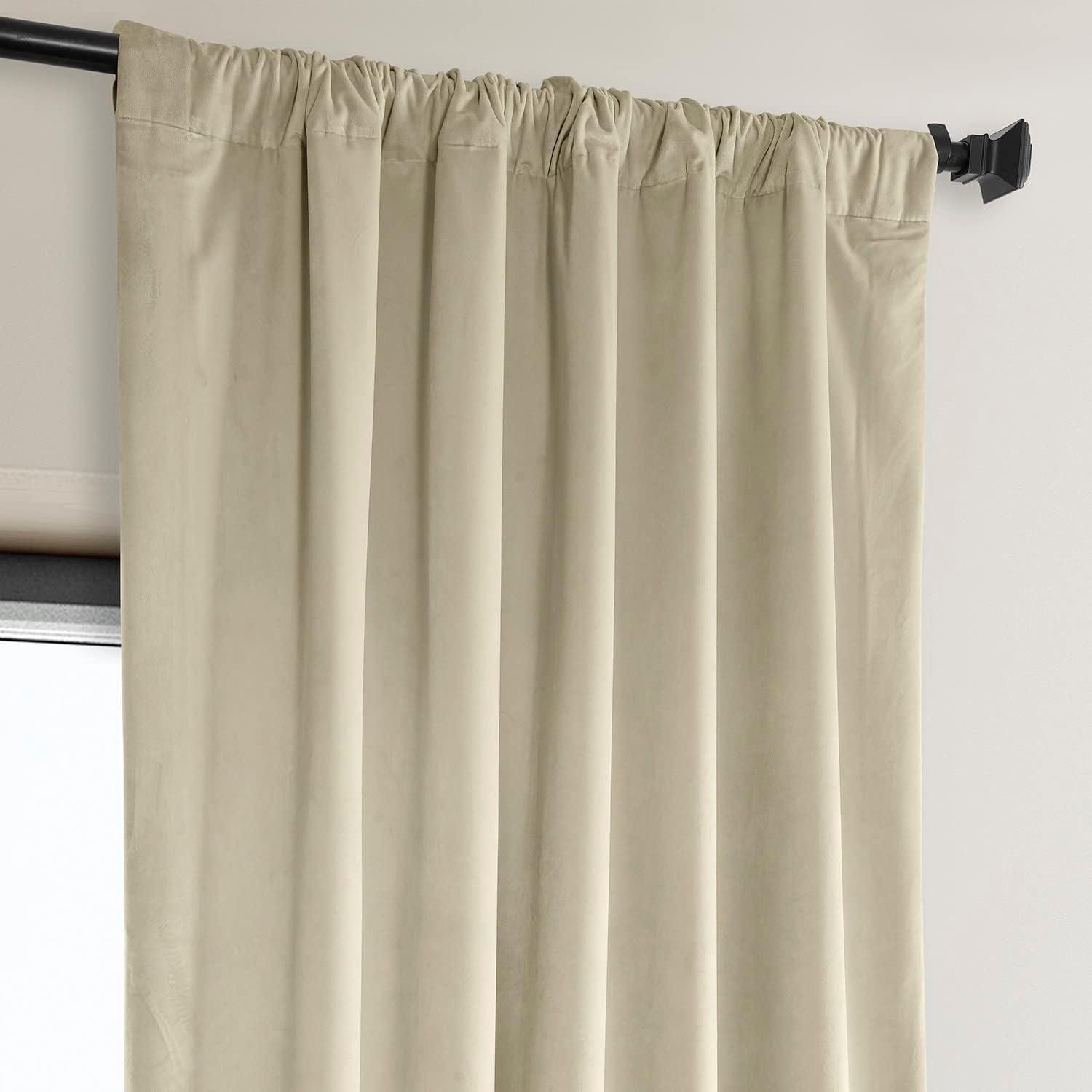 Half Price Drapes Signature Angora Beige Plush Velvet Hotel Blackout Curtains(1 Panel), 50W X 96L