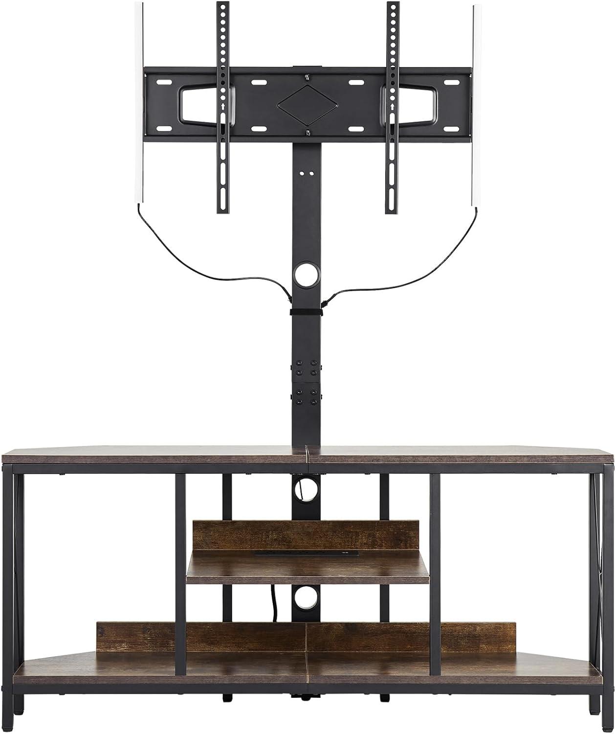 VEVOR 45" TV Stand with Mount for up to 75 in TVs, Entertainment Center with Power Outlet & LED Lights, Height Adjustable TV Console with Mount with 3 Tiers Storage Cabinets for Bedroom, Living Room