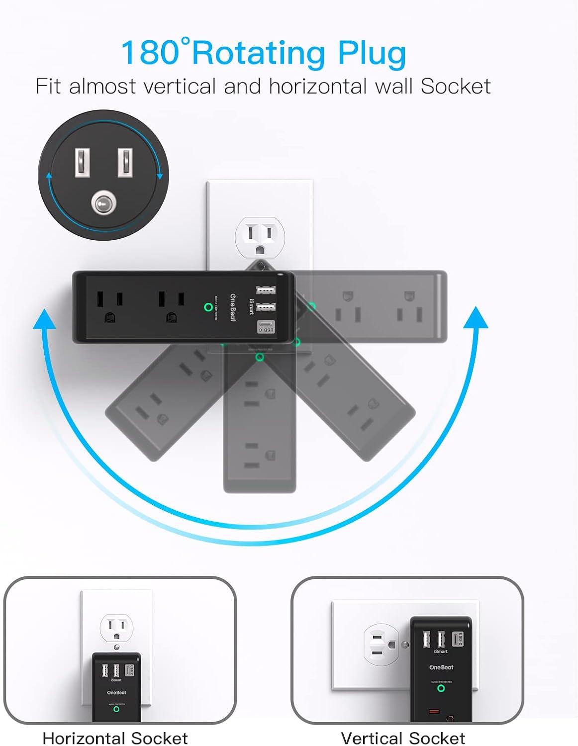 White 10-Piece USB Outlet Extender with Rotating Plug