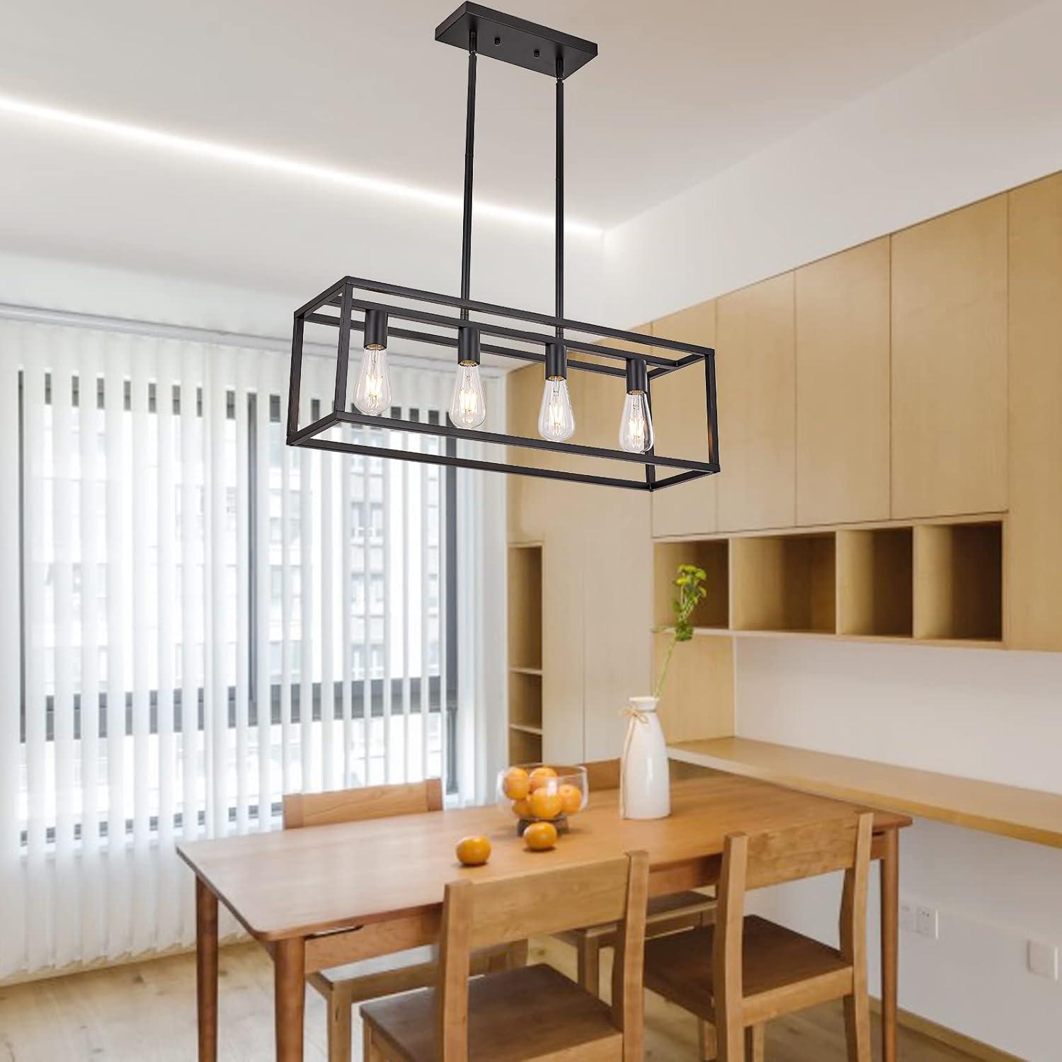 Black Metal 4-Light Cage Kitchen Island Pendant