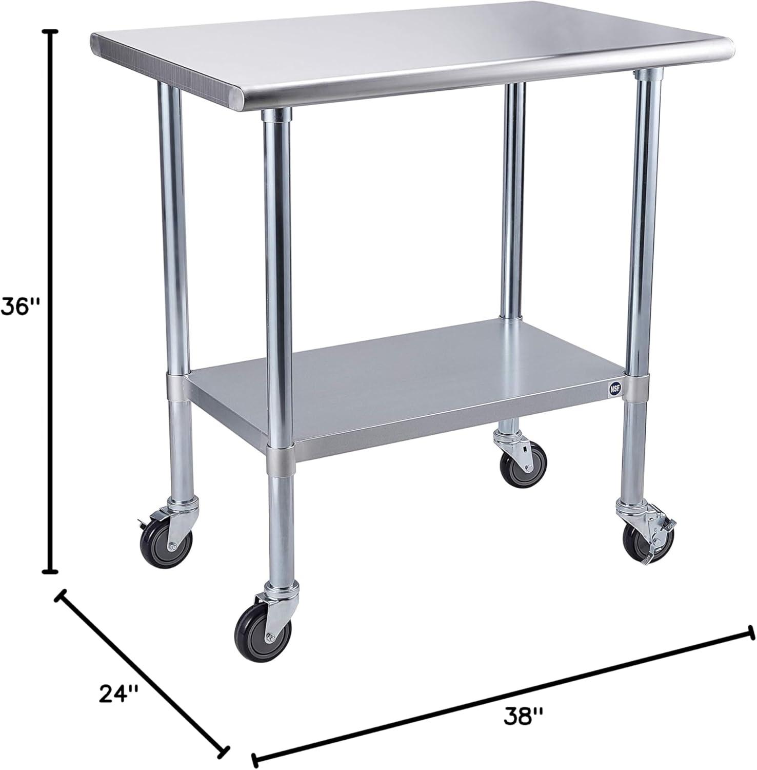 Stainless Steel Kitchen Work Prep Table Commercial Workbench With Wheels