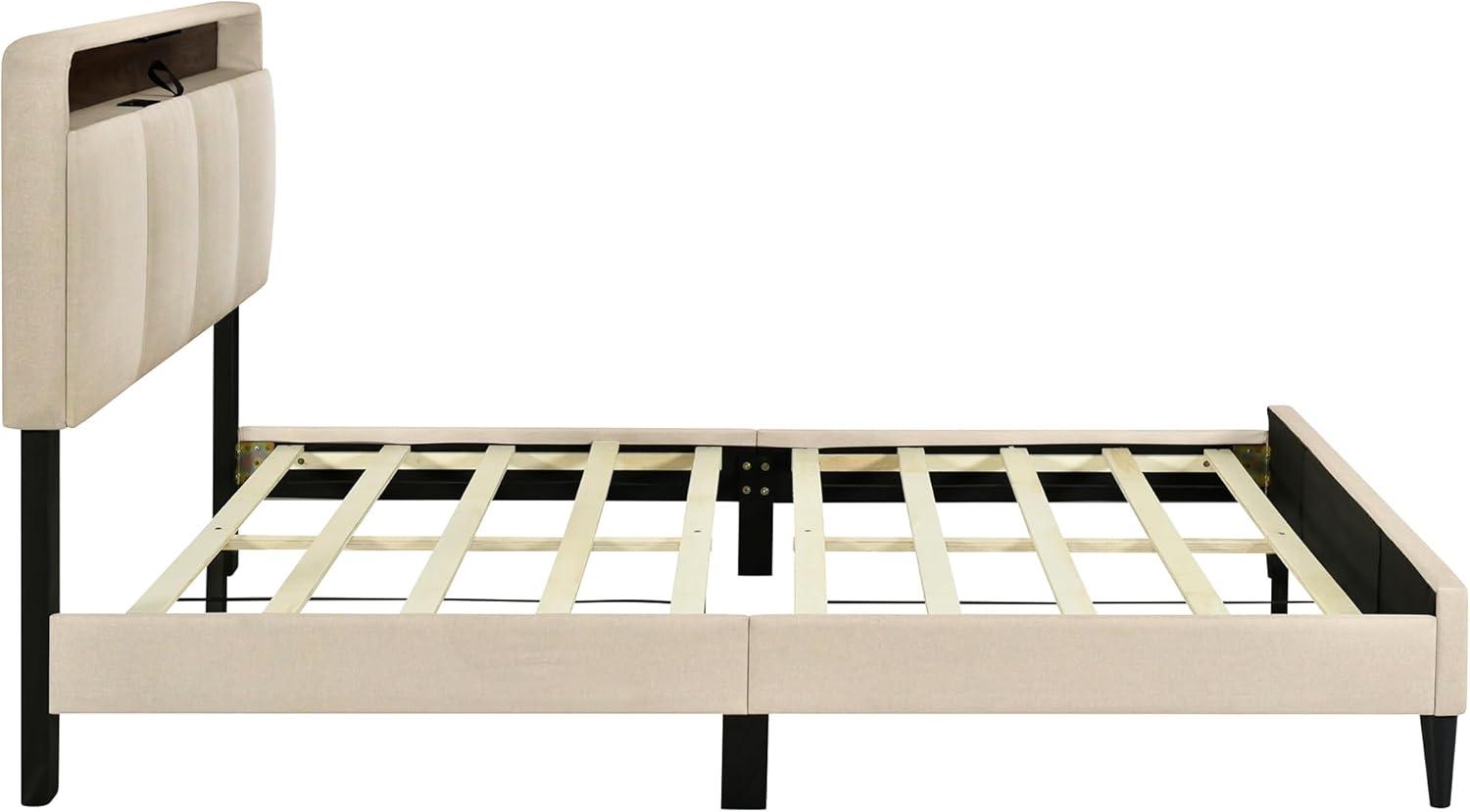 Furvclv Queen Upholstered Bed Frame, Queen Platform Bed With Headboard Storage, Lights, USB Ports, Sockets, Wear Resistant Ventilate Full Size Platform Bed