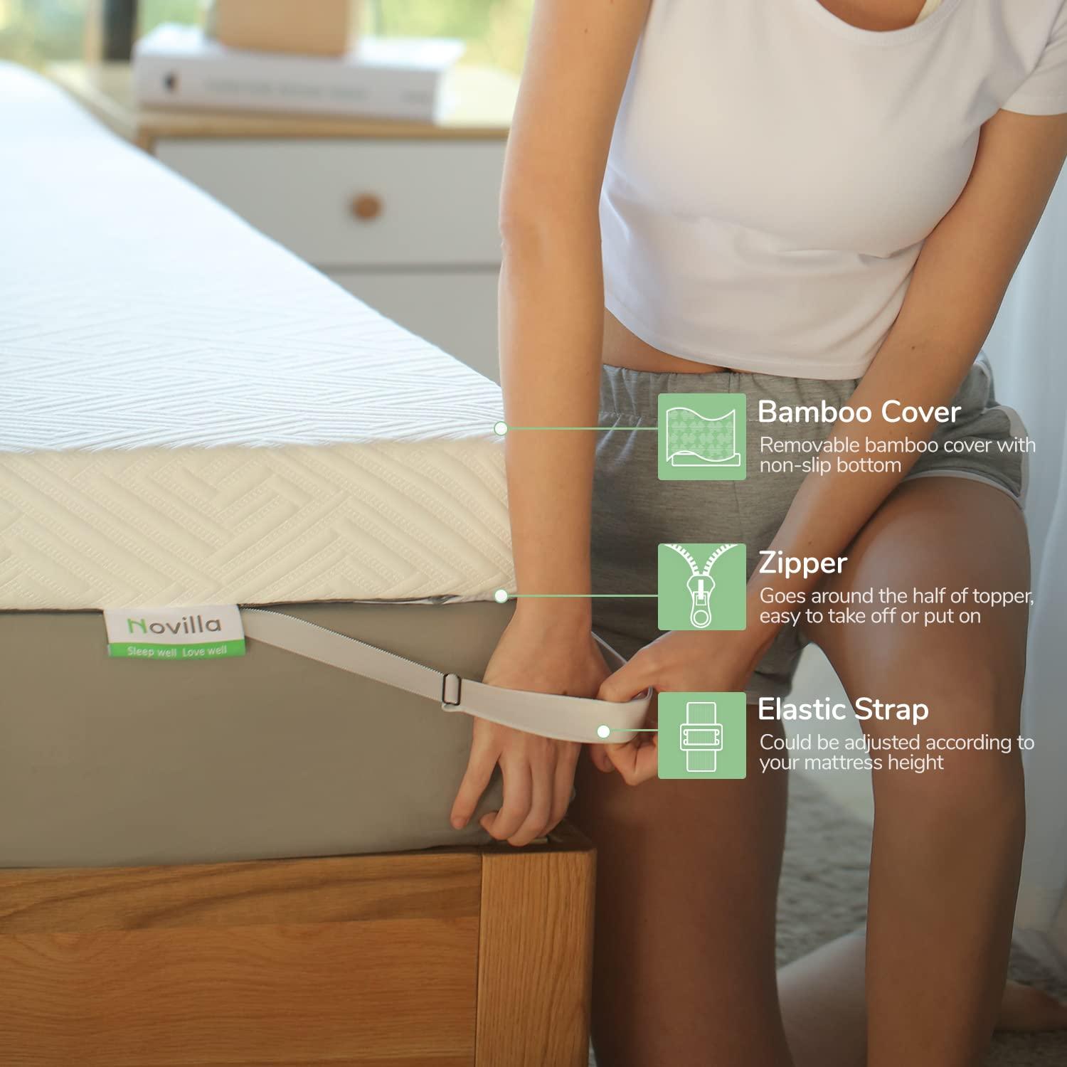 Novilla 3 Inch Queen Size Mattress Topper, Gel Memory Foam Mattress Topper for Cooling Sleep, Supportive & Pressure Relief, Non-Slip Design with Breathable Bamboo Charcoal Cover