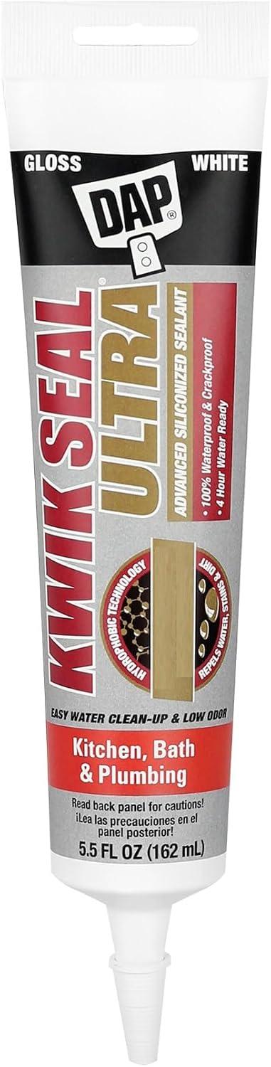 DAP Kwik Seal Ultra Premium Silicone Kitchen and Bath Caulk Sealant, 5.5 oz White