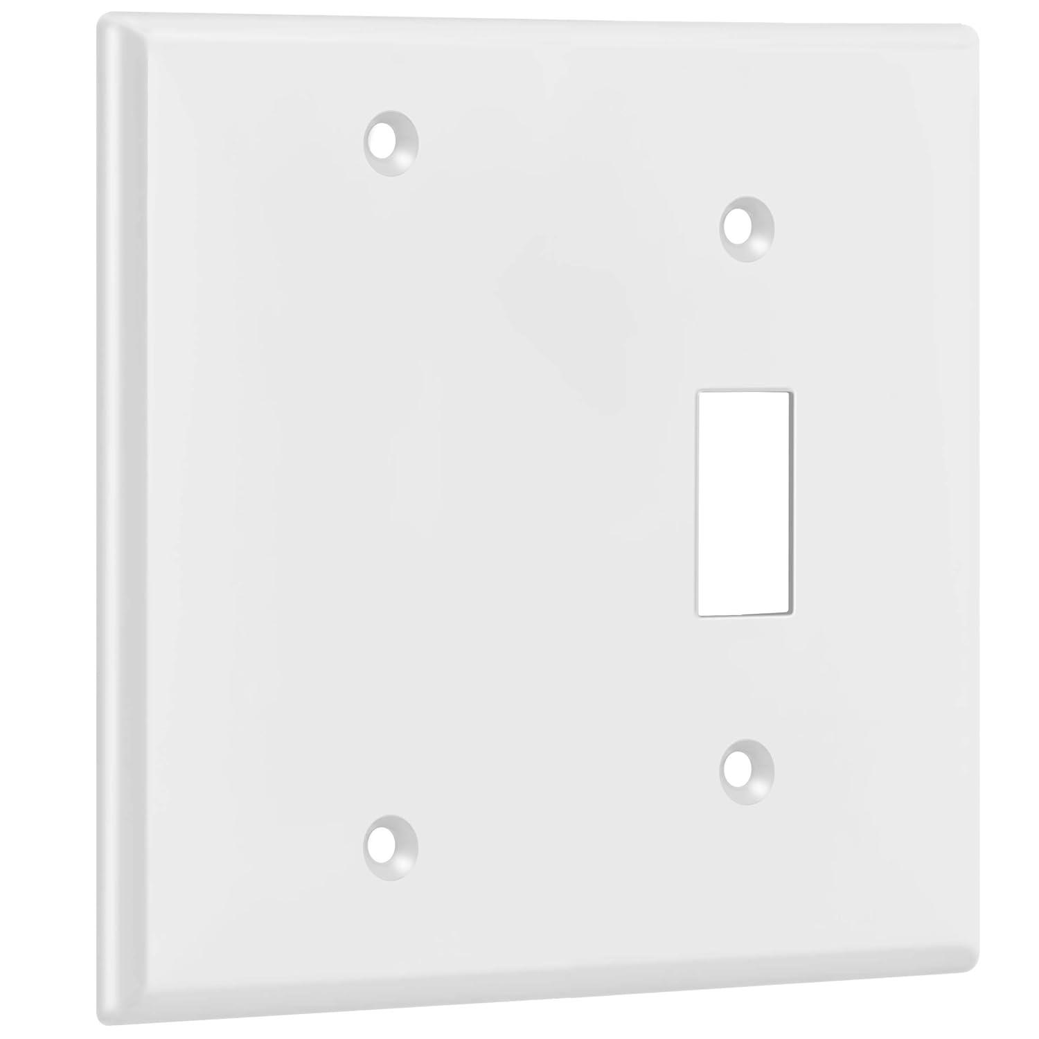 ENERLITES Combination Toggle Switch / Blank Device Wall Plate, Standard Size, 2-Gang, Light Switch Cover, Polycarbonate Thermoplastic, UL Listed, White