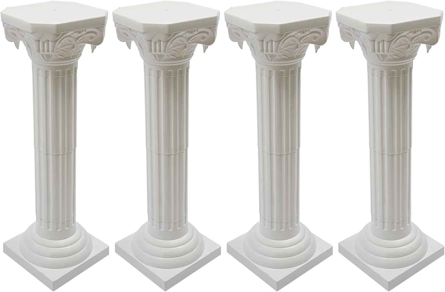 Roman Columns Plastic Wedding Stand Pillar Greek Statue Plant Stand Elegant Event Party Decorative Pedestal Flower Pot Holder Decor (4Pcs, 11.81x35.43 Inch)