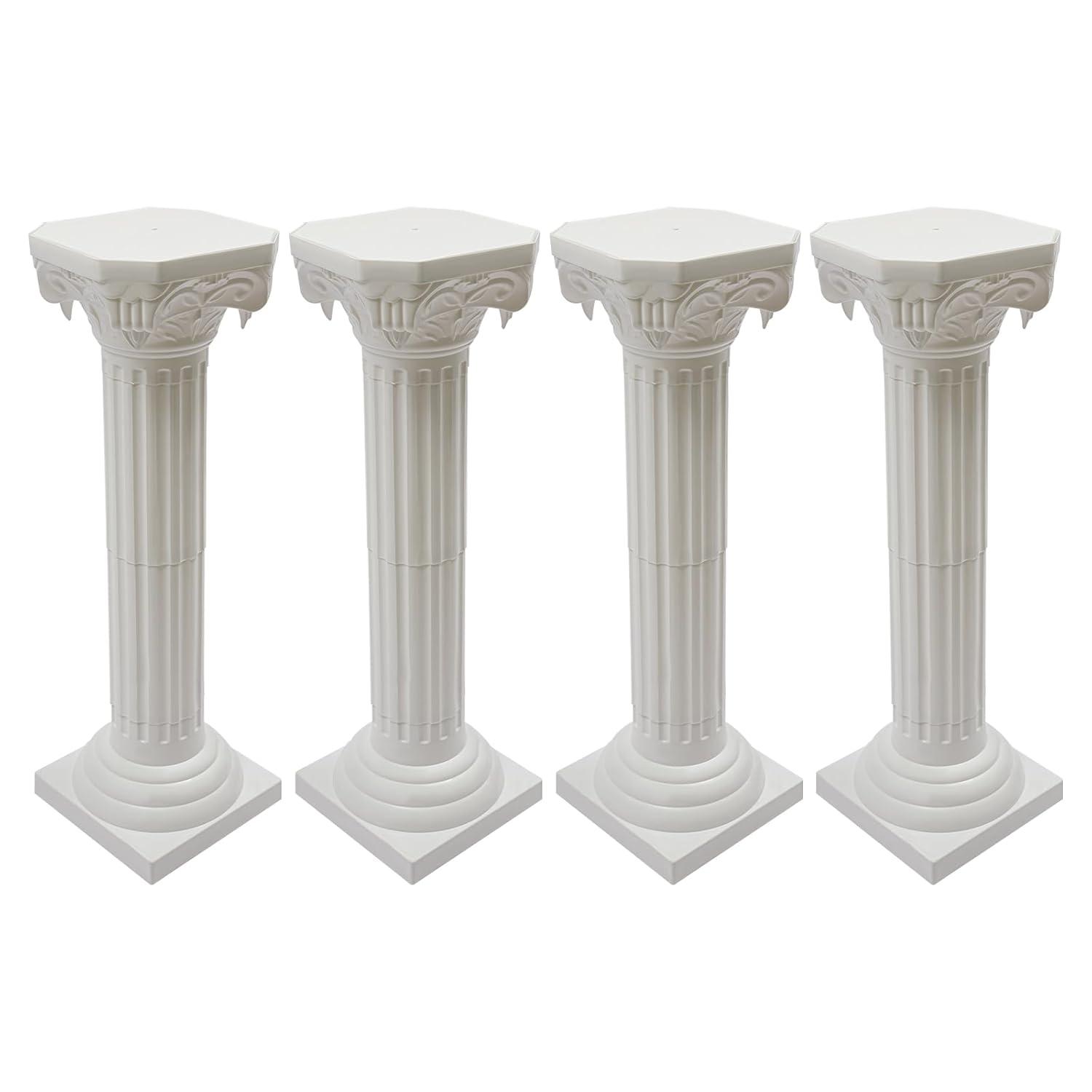 Roman Columns Plastic Wedding Stand Pillar Greek Statue Plant Stand Elegant Event Party Decorative Pedestal Flower Pot Holder Decor (4Pcs, 11.81x35.43 Inch)