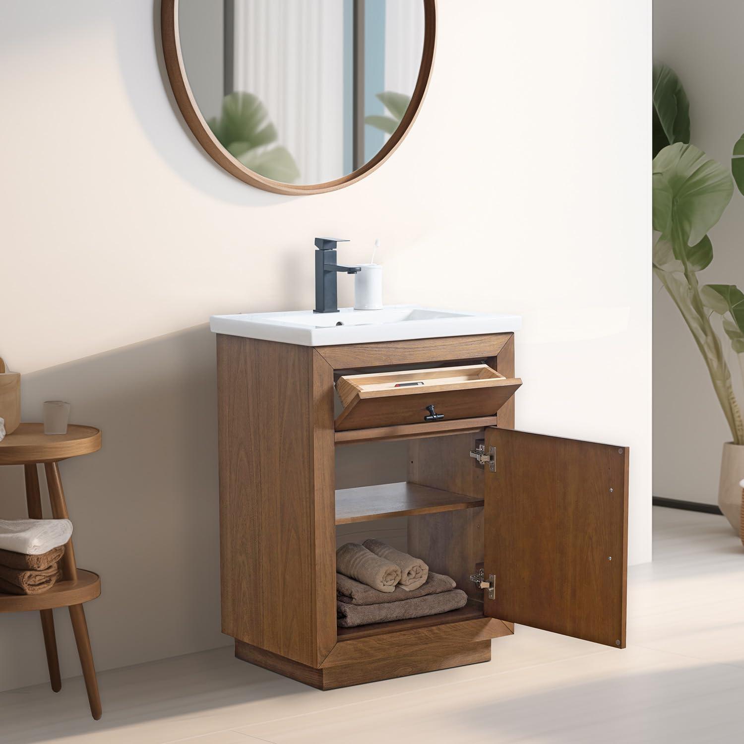 24'' Free Standing Single Bathroom Vanity with Ceramic Top