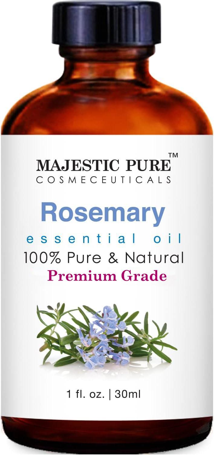 Majestic Pure Rosemary Essential Oil with Glass Dropper - 1 Fl Oz - 100% Pure and Natural Rosemary Oil - Premium Grade Essential Oils for Diffuser, Aromatherapy, Soap and Candle Making