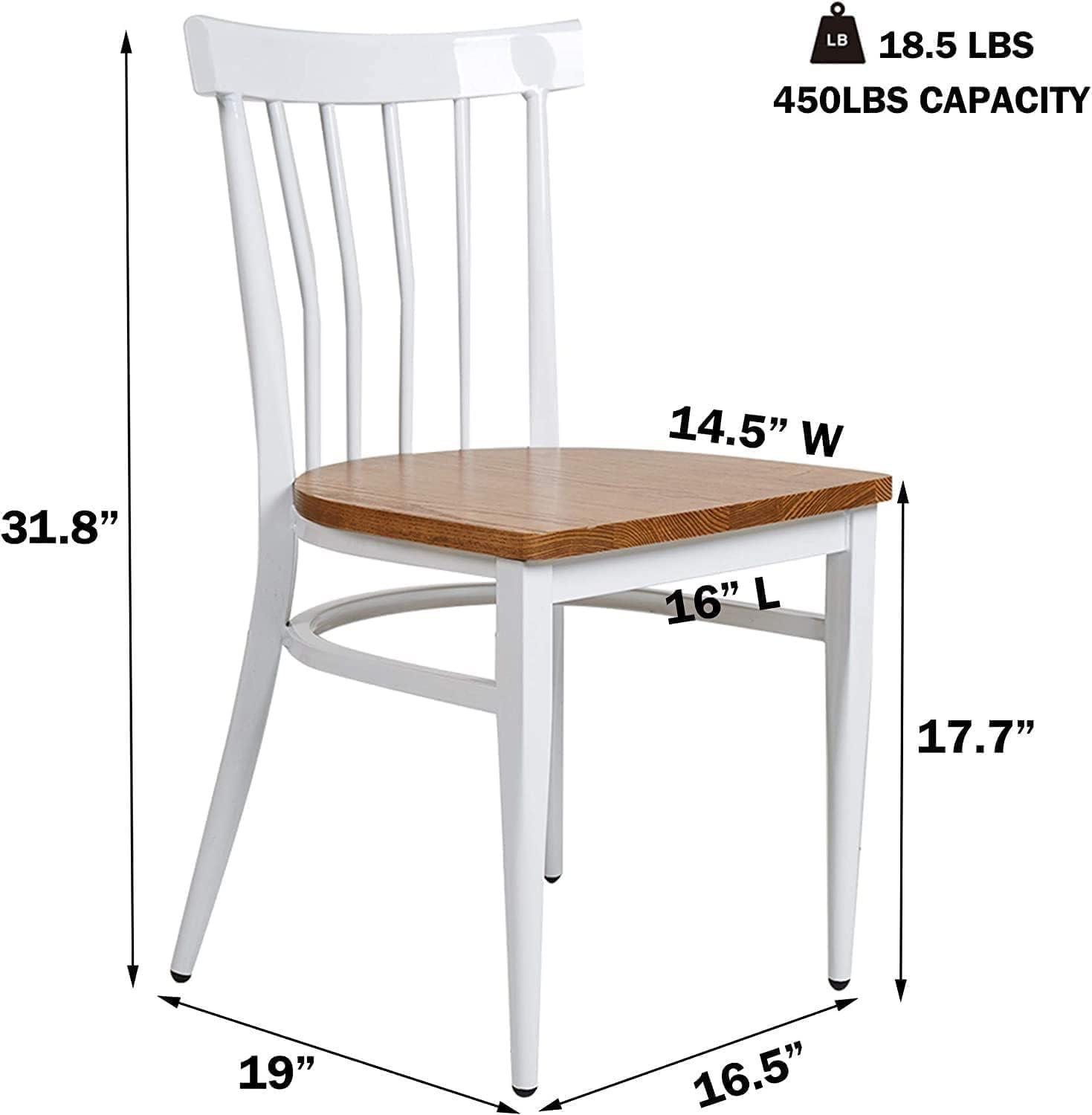 KARMAS PRODUCT Modern White Armless Dining Chairs Set of 2 --Heavy Duty Wood Seat and Iron Frame Kitchen Side Chairs for Restaurant Cafe Bistro,Ergonomic Design,Comb Back