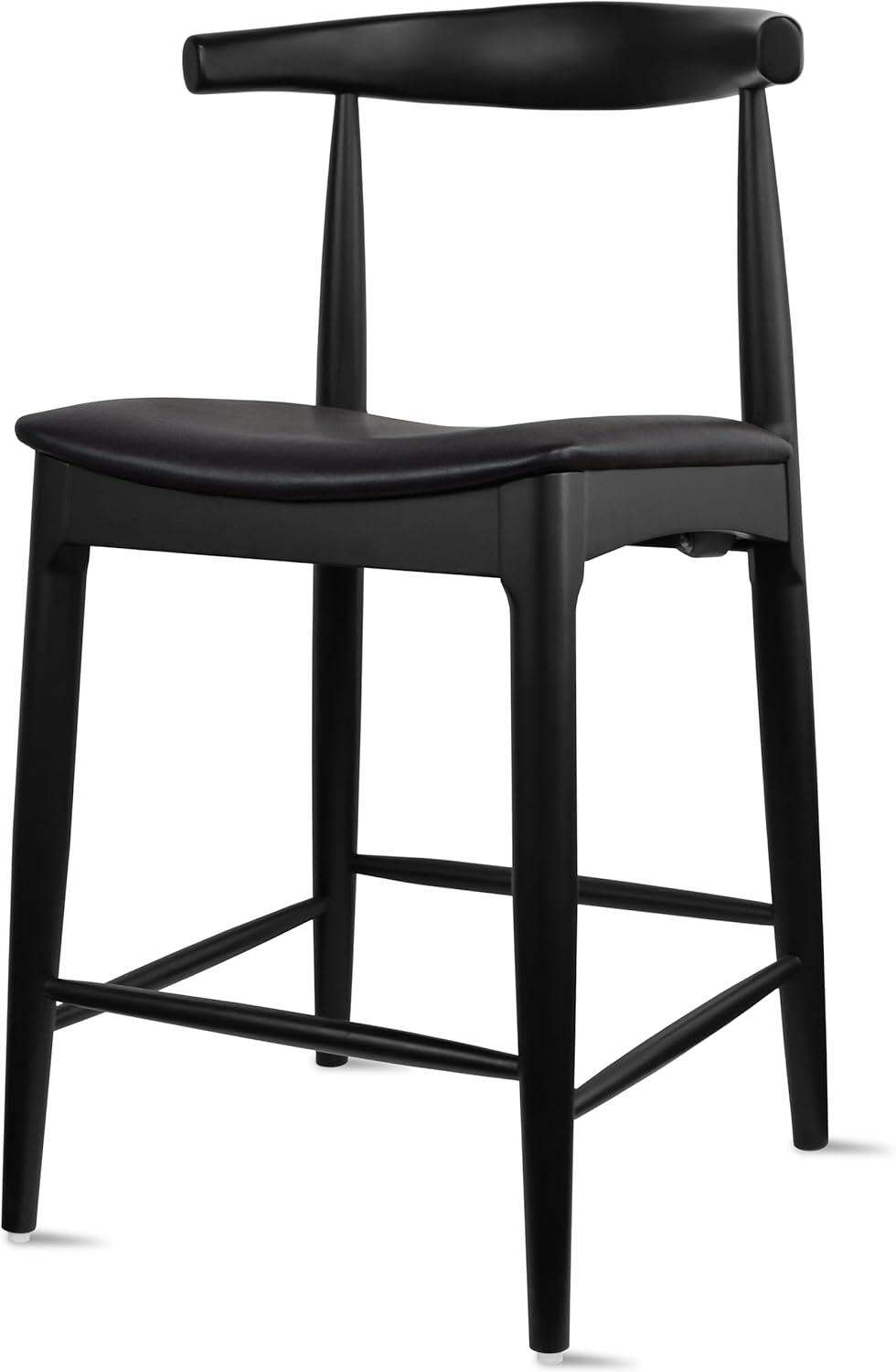 Set of 2 Black Wood Counter Stools with Faux Leather Seats