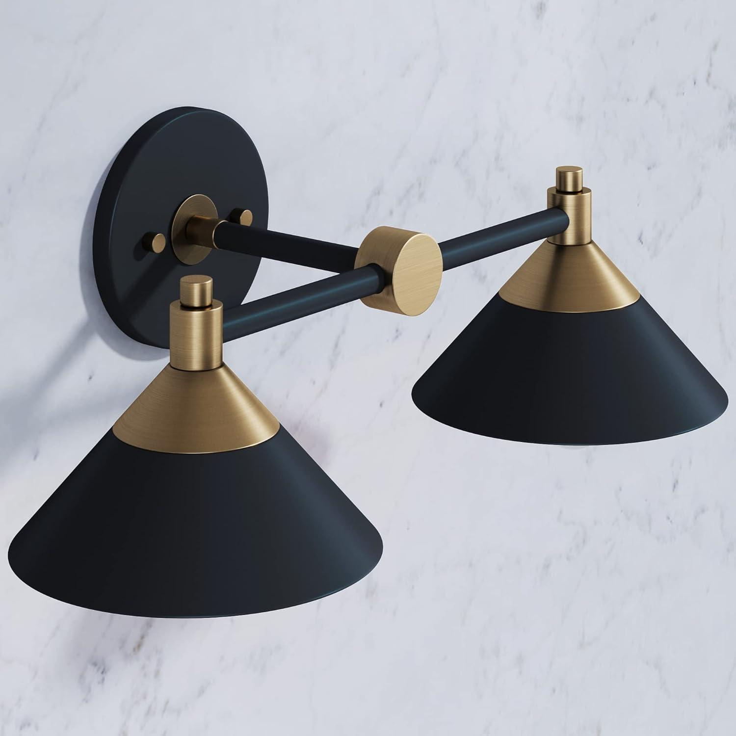 Frank Vintage Black Metal and Brass 2-Light Vanity Sconce