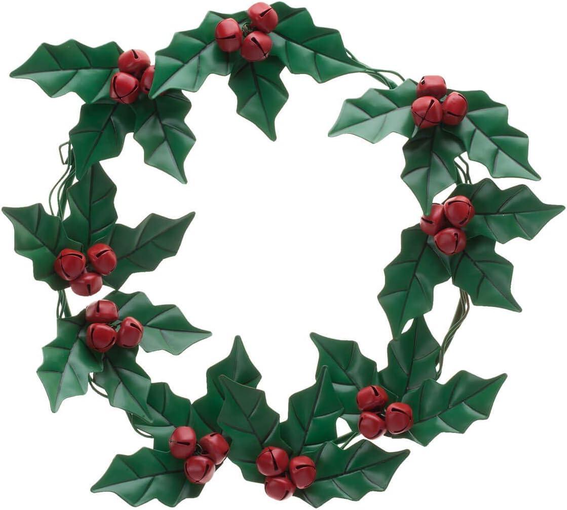 14'' Green and Red Metal Holly and Berries Christmas Wreath