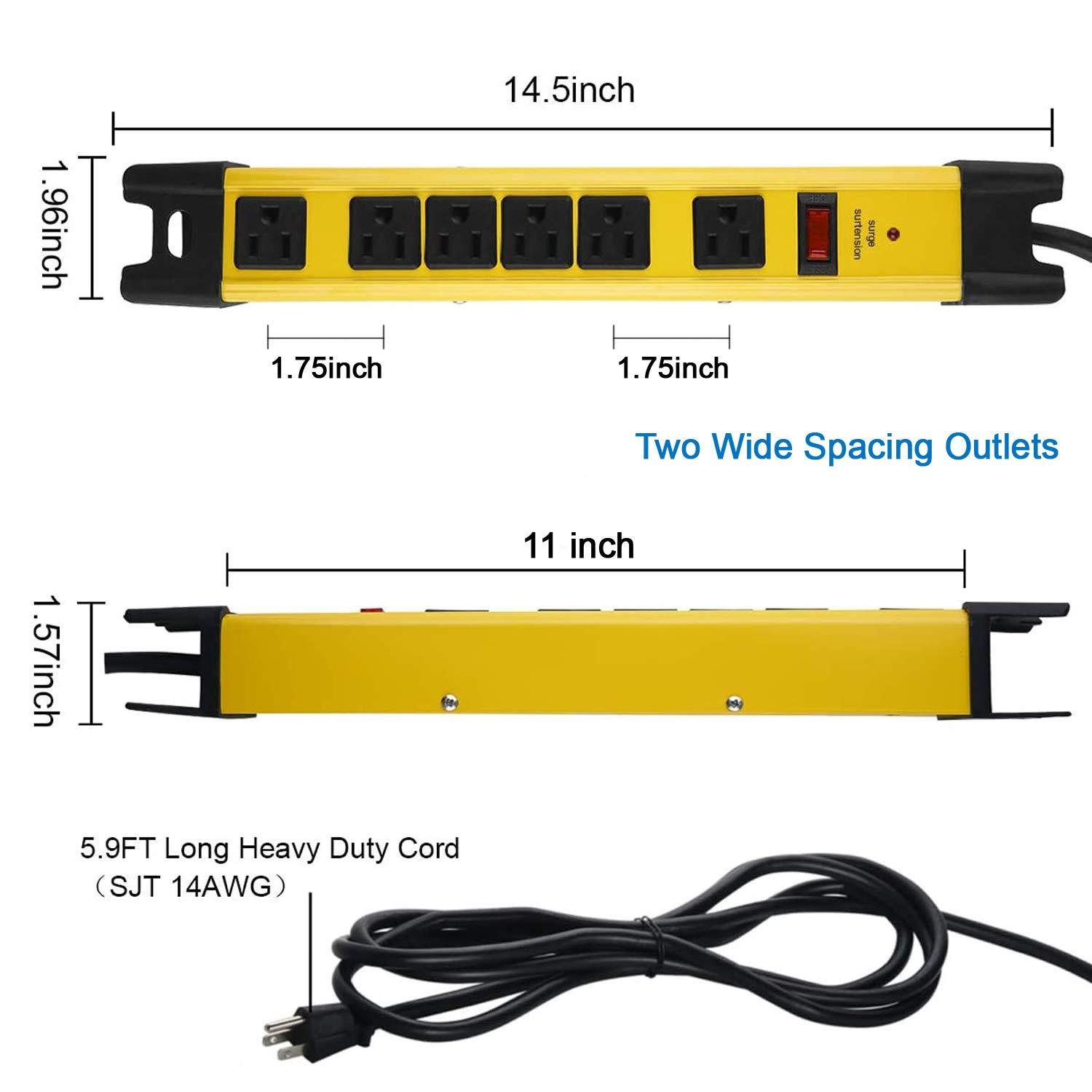 Strongway 6-Outlet Steel Power Strip, 14/3 Ga., 15 Amps
