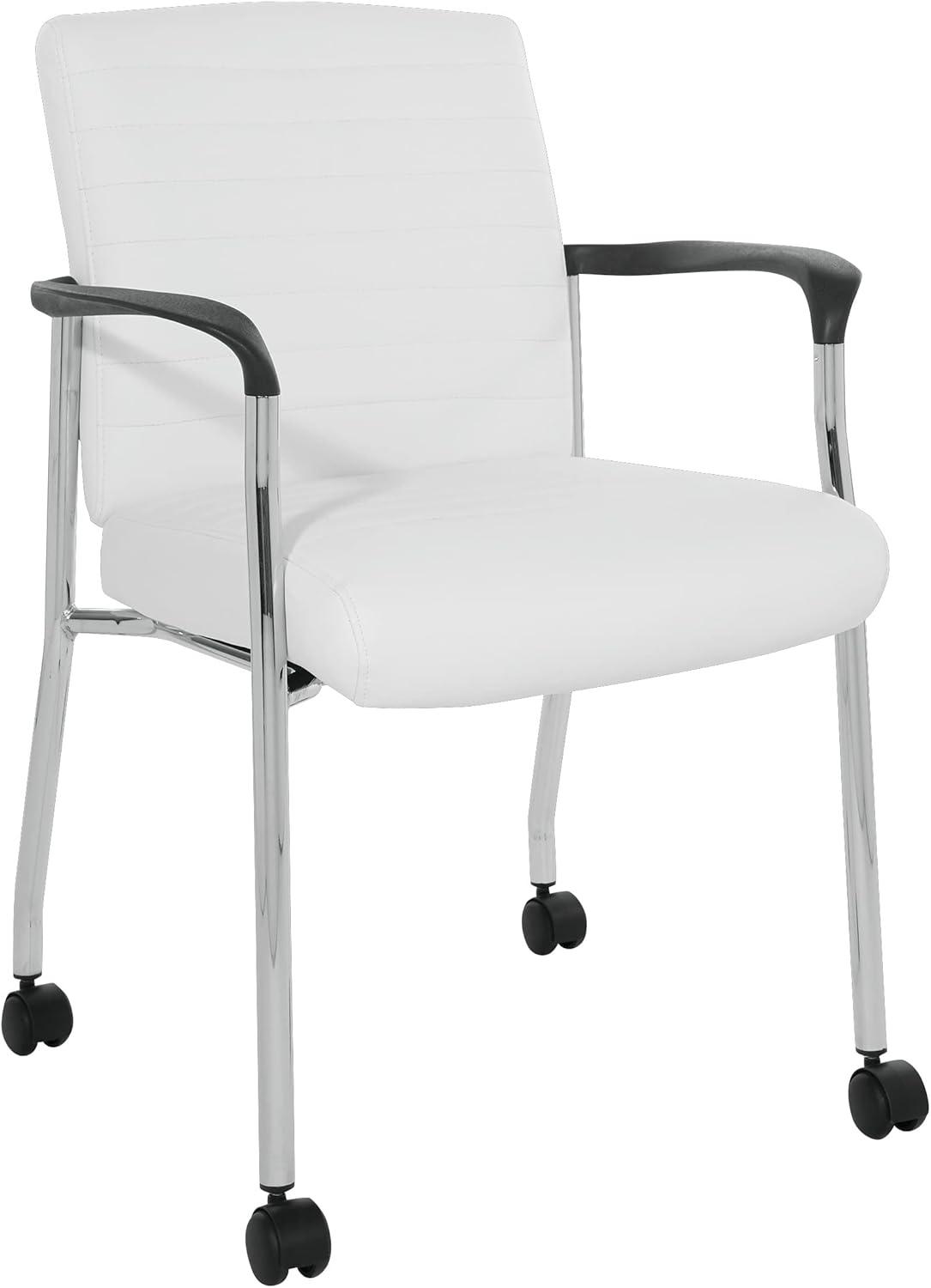 Guest Chair in White Faux Leather with Chrome Frame