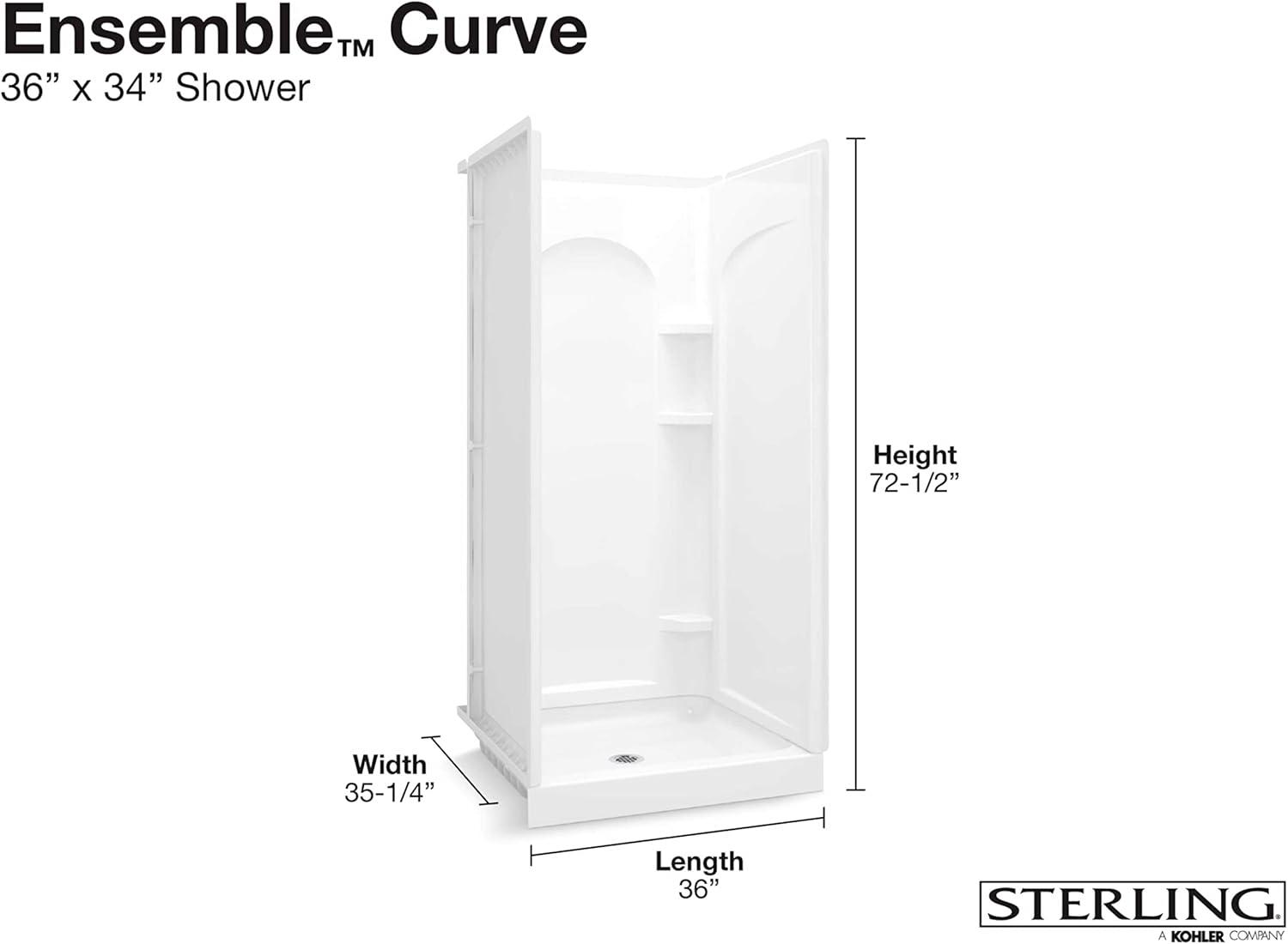 White Vikrell 36" x 34" Alcove Shower Kit with Shelves