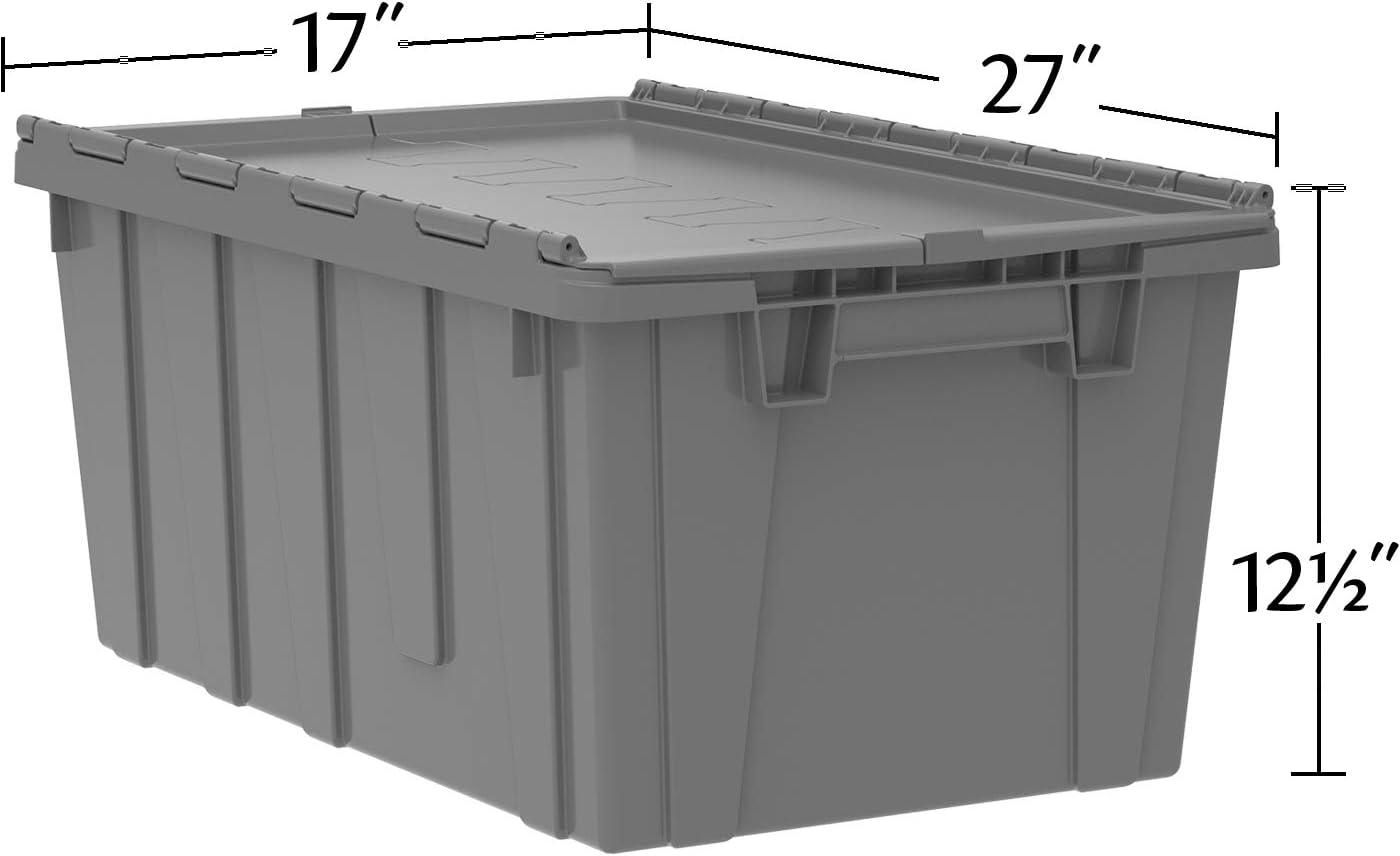 Gray Industrial Plastic Stackable Storage Tote with Lid