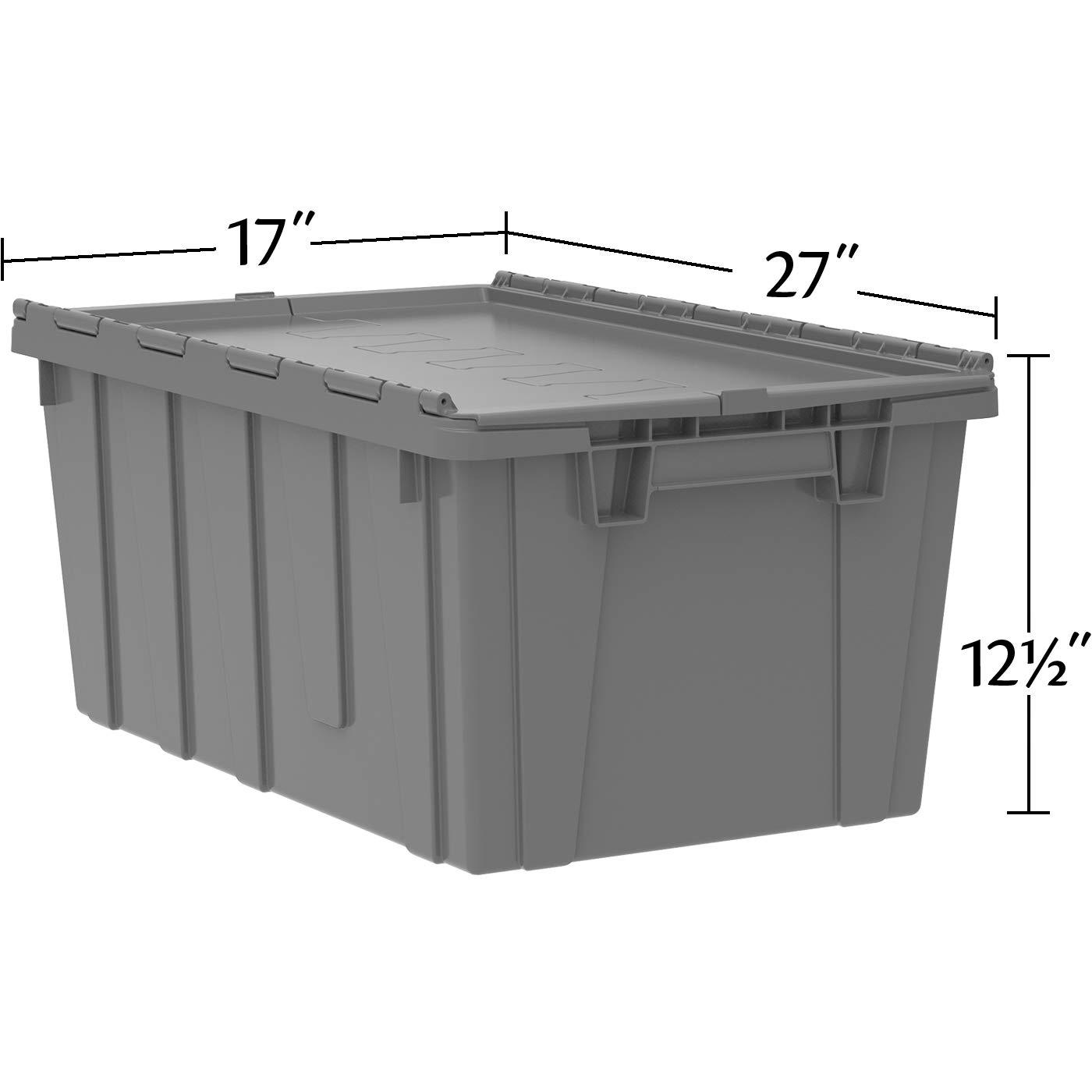 Gray Industrial Plastic Stackable Storage Tote with Lid