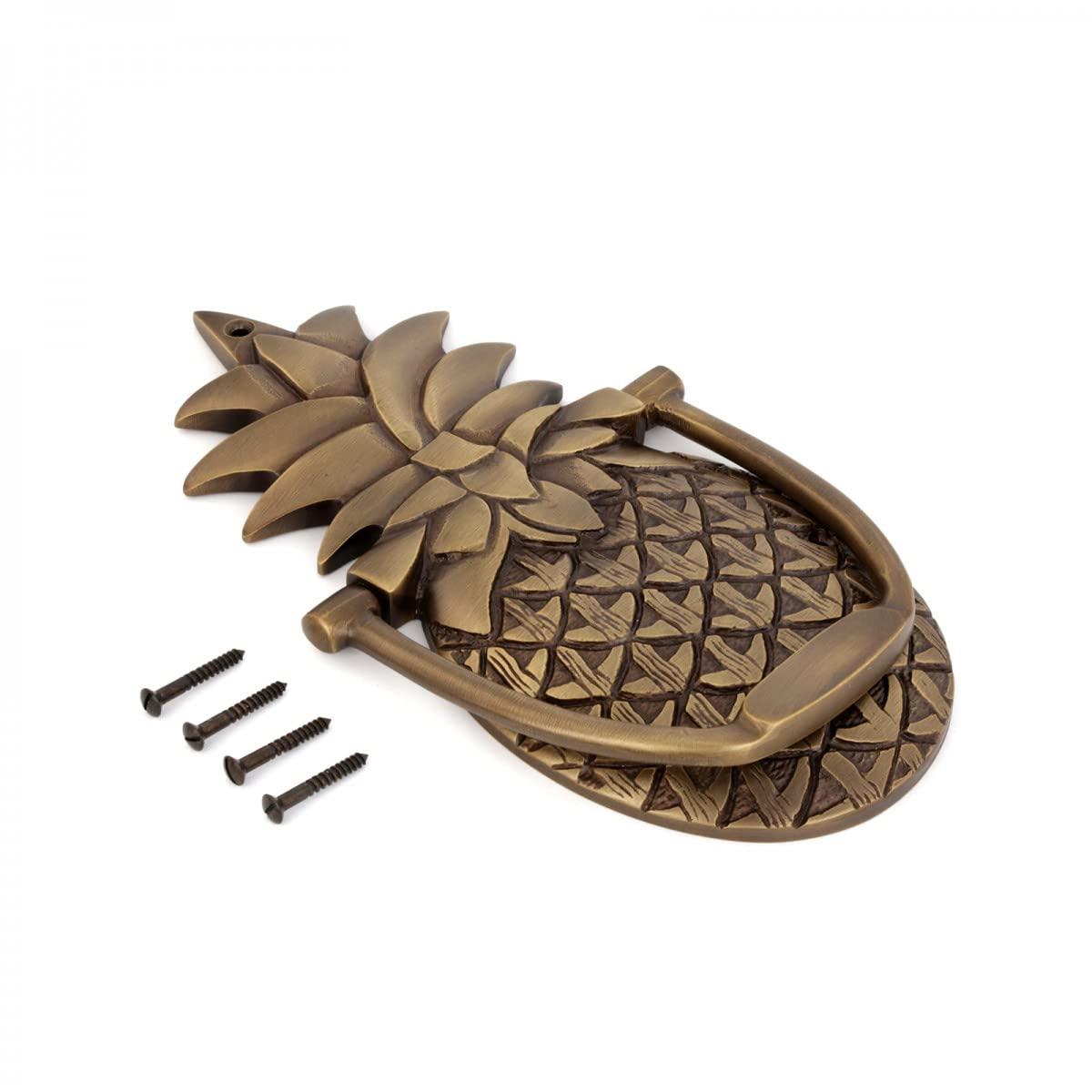 Renovators Supply Manufacturing Door Knockers for Front Door 8 in. Antique Brass Pineapple Shaped Door Knocker with Mounting Hardware