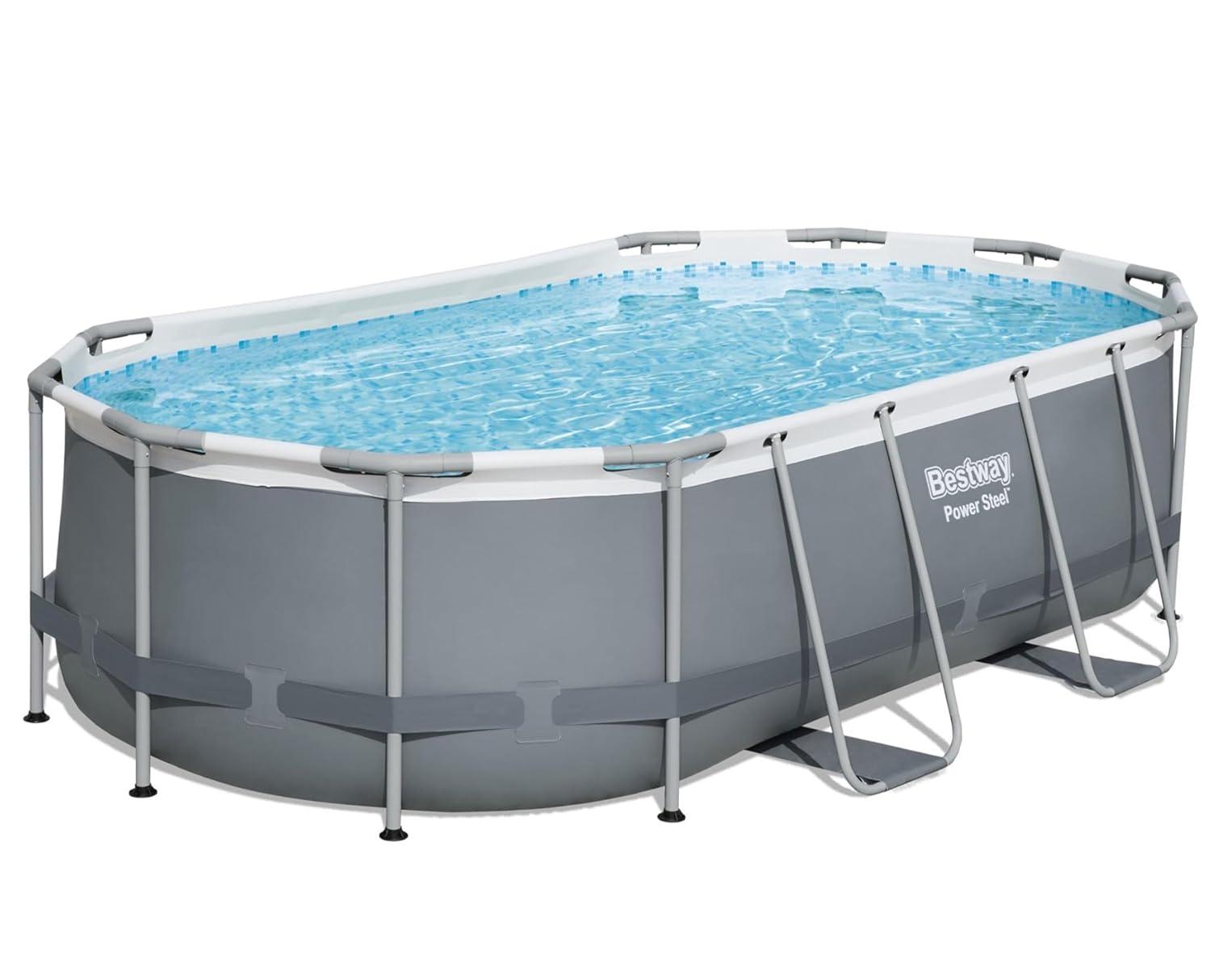 Bestway Power Steel 14' x 8'2" x 39.5" Oval Above Ground Pool Set | Includes 530gal Filter Pump, Ladder, ChemConnect Dispener