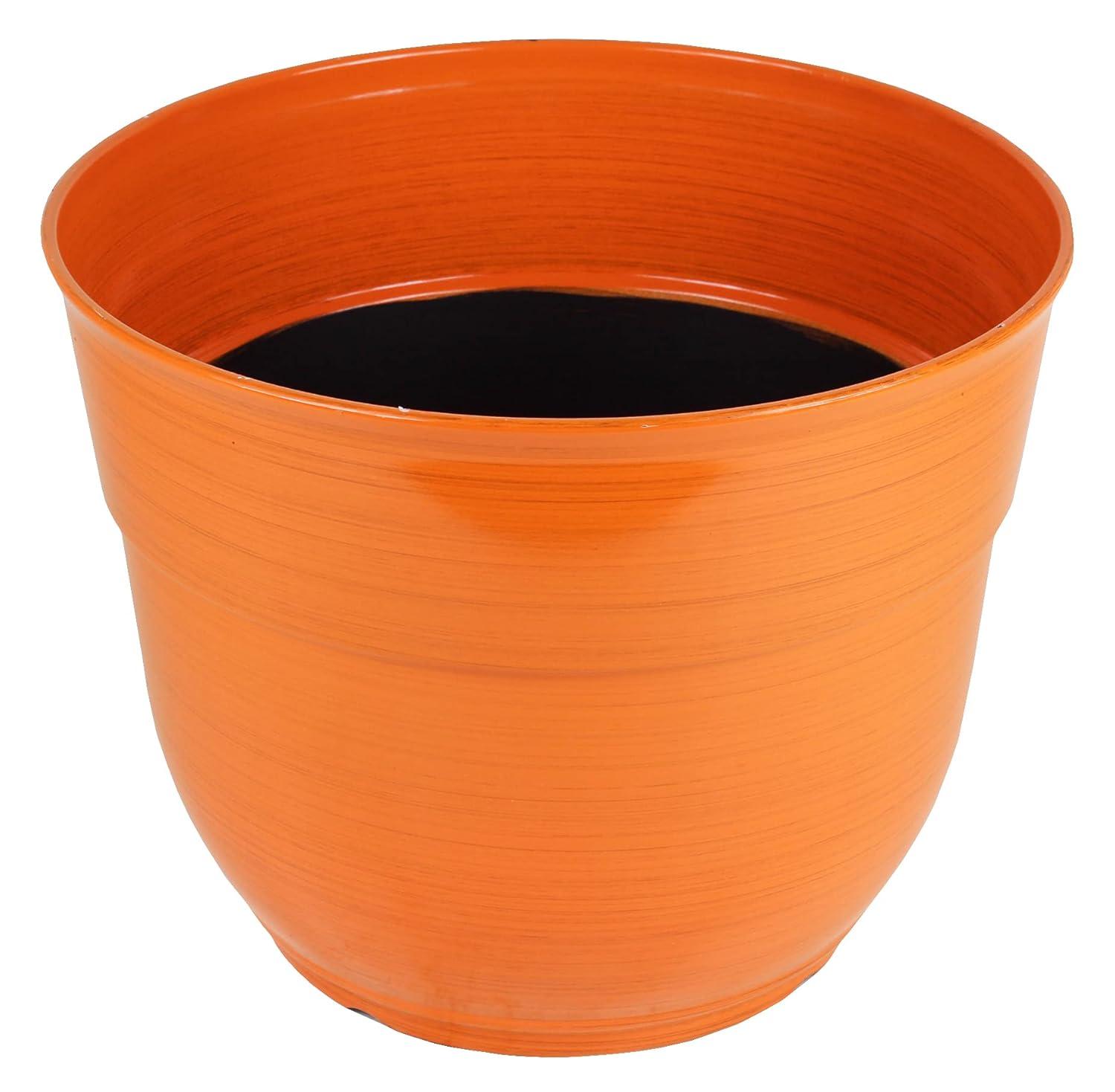 Garden Elements Indoor/Outdoor Glazed Brushed Happy Plastic Planter, Large, Bright Pink, 15"