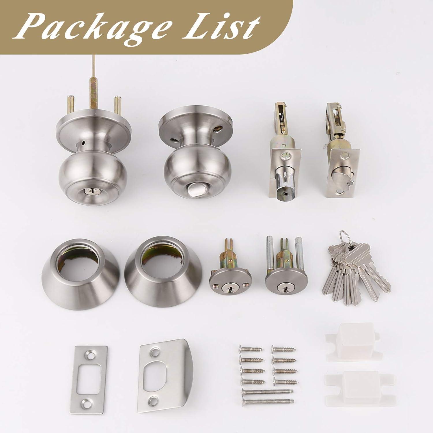 Brushed Nickel Round Stainless Steel Entry Knob and Deadbolt Set