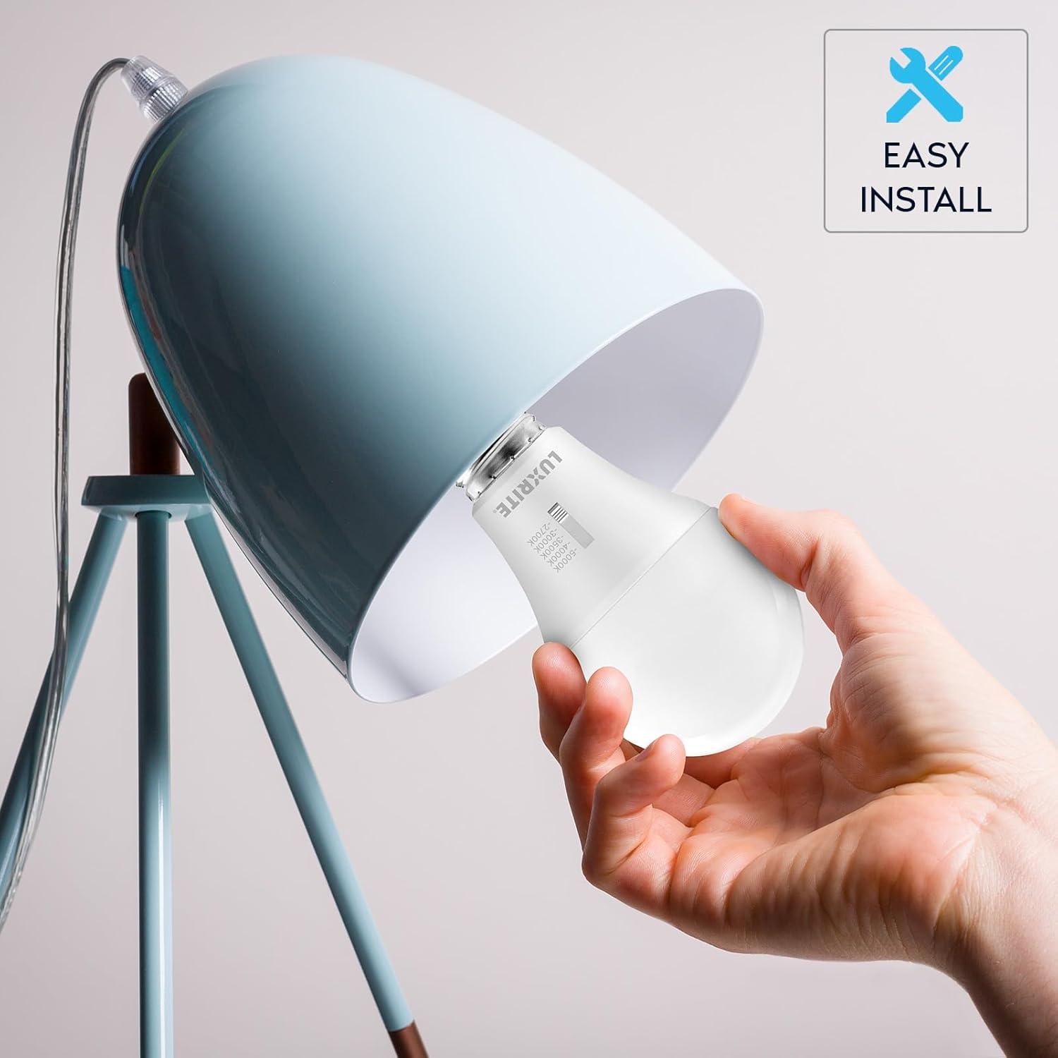 LUXRITE A19 LED Light Bulb 75 Watt Equivalent, CRI90, 5CCT Selectable 2700K 3000K 3500K 4000K 5000K, Dimmable, 1100LM, Standard LED Light Bulbs 11W, E26 Medium Base, ETL - Indoor Outdoor (12 Pack)