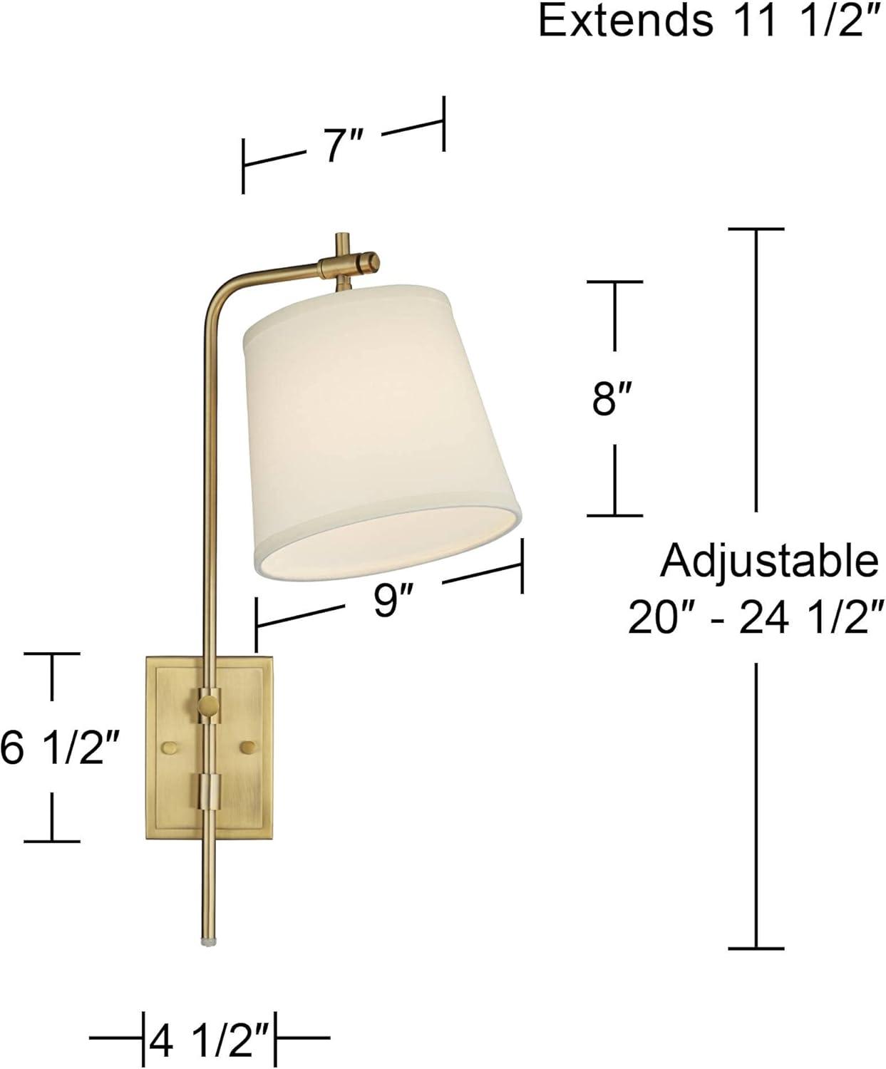 Barnes and Ivy Seline Modern Wall Lamp with Dimmer Warm Gold Metal Plug-in 7" Light Fixture Adjustable Off White Shade for Bedroom Living Room House