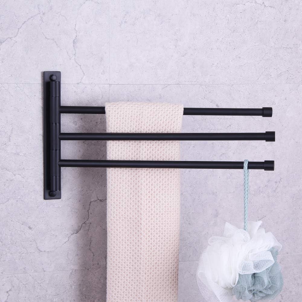 Matte Black Stainless Steel 3-Bar Swing Arm Towel Rack