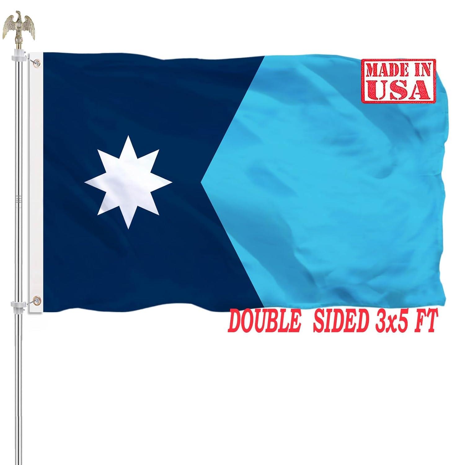 New Minnesota State Flag 3x5 Outdoor MN Flag 2 Rows Stitched Edge Canvas Header with 2 Brass Grommets