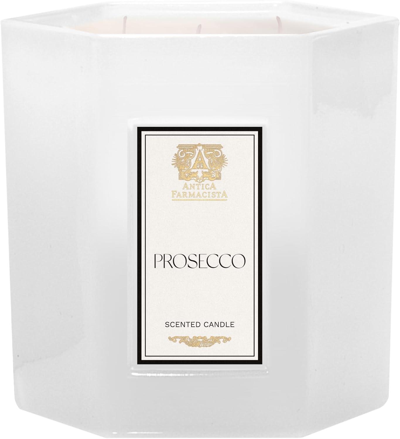 Oversized White Hexagonal Glass Soy Scented Candle with Prosecco Fragrance