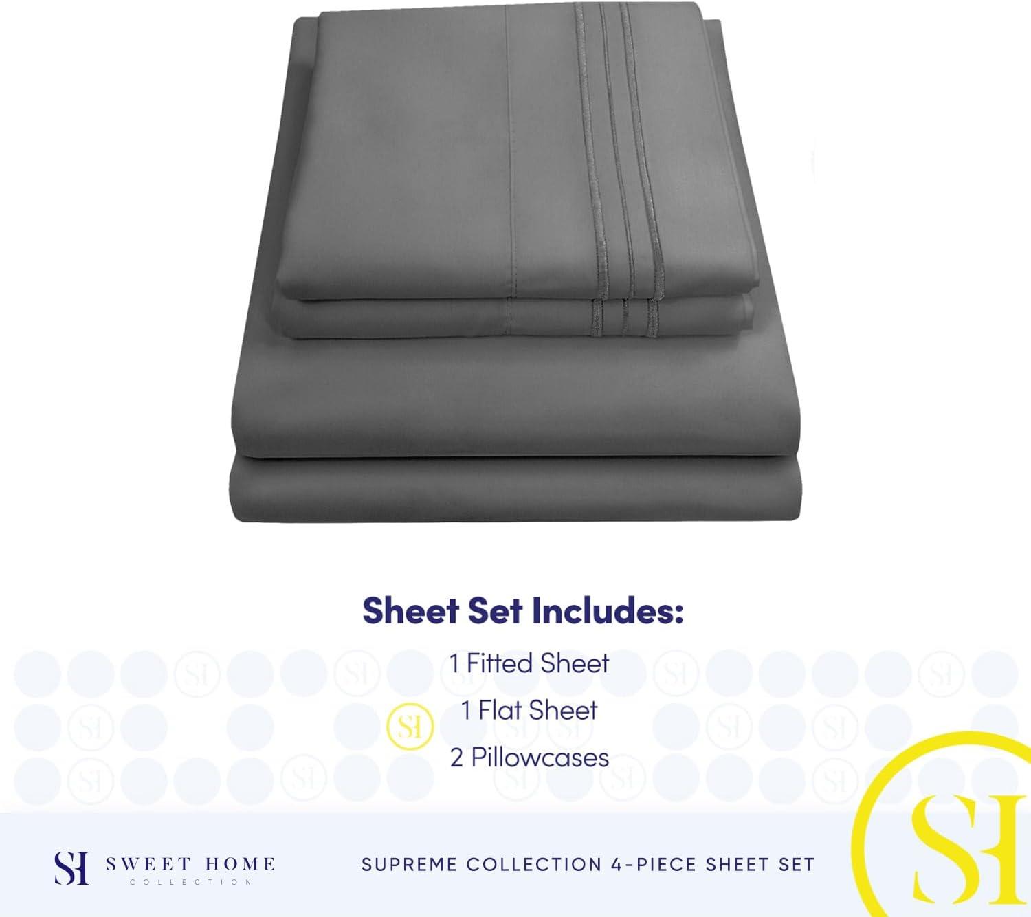 4 Piece Deep Pocket Bedroom Bed Sheet Set Queen - Gray