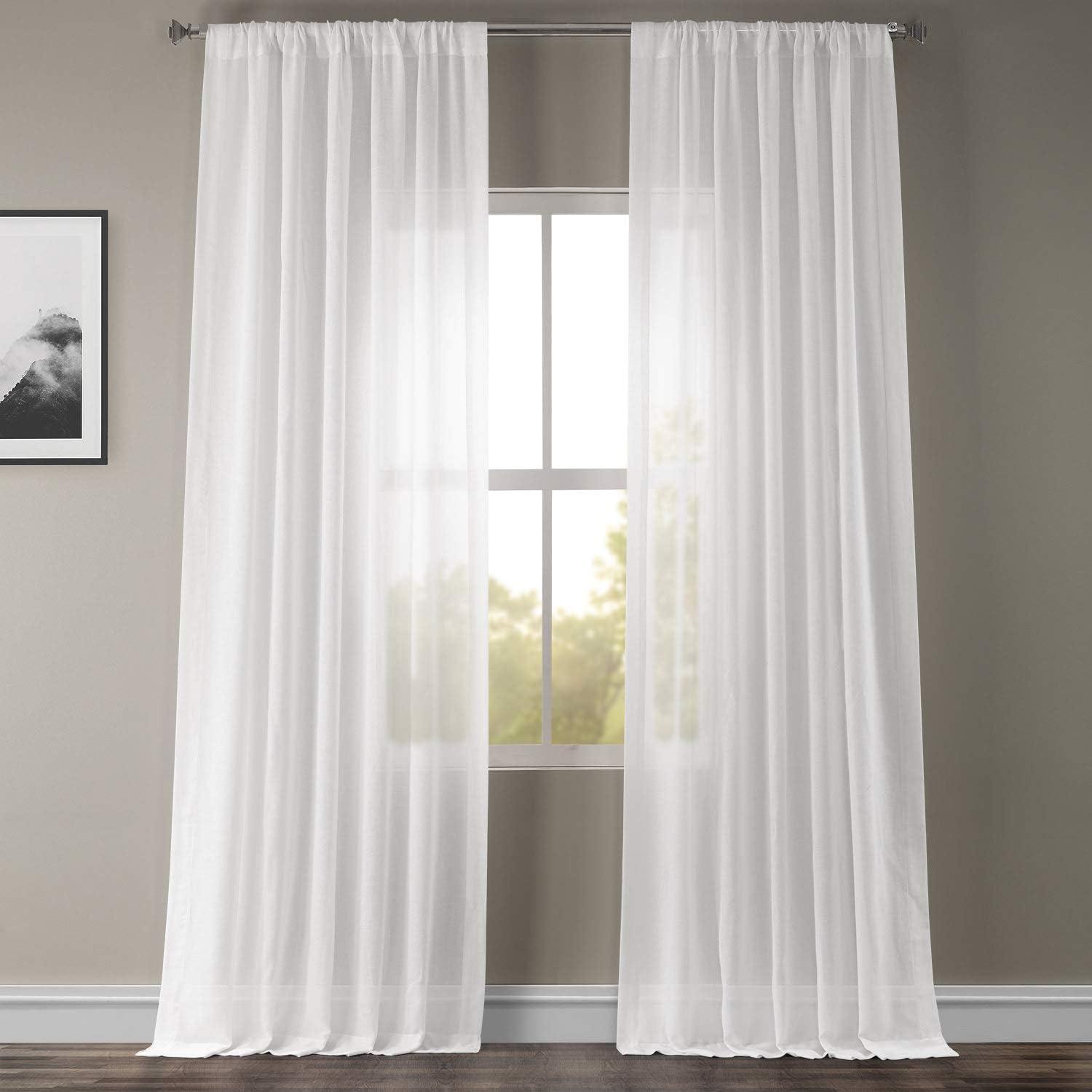 White Orchid Faux Linen Sheer Curtain (1 Panel), White Orchid, 50W X 96L