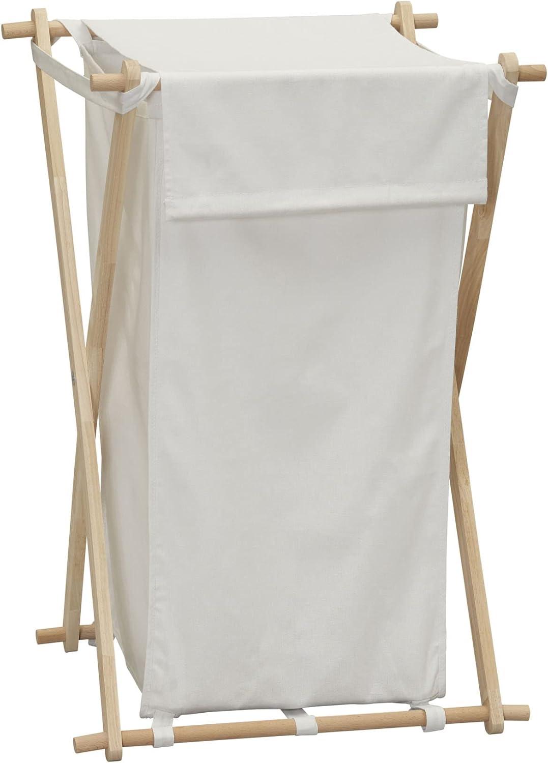 Household Essentials X-Frame Wood Laundry Hamper, Folding Wood Frame with Washable Poly-Cotton Bag