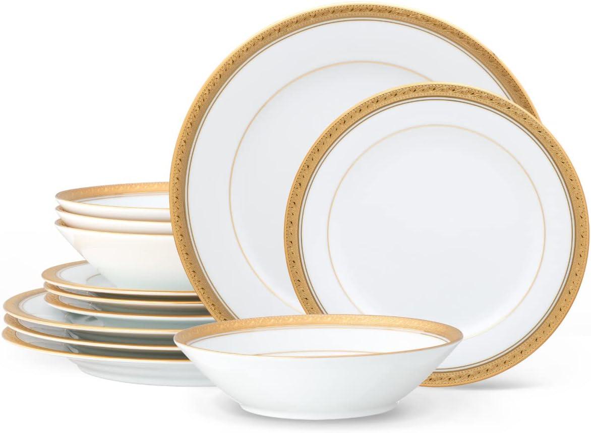 Crestwood Gold 12-Piece Porcelain Dinnerware Set with Gold Trim