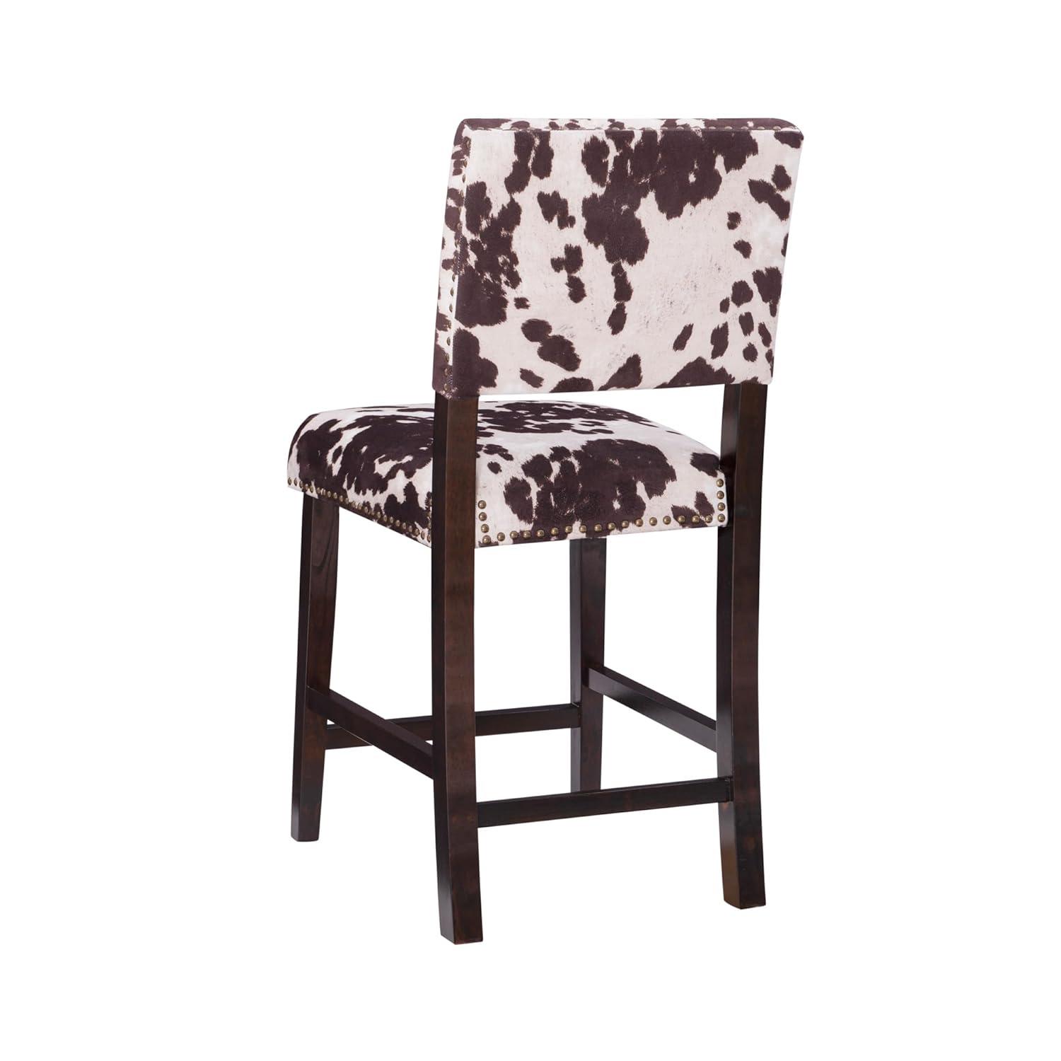 Linon 24" Corey Microfiber Upholstery Counter Height Barstool Cow print : Farmhouse Style, Wood Frame, Footrest