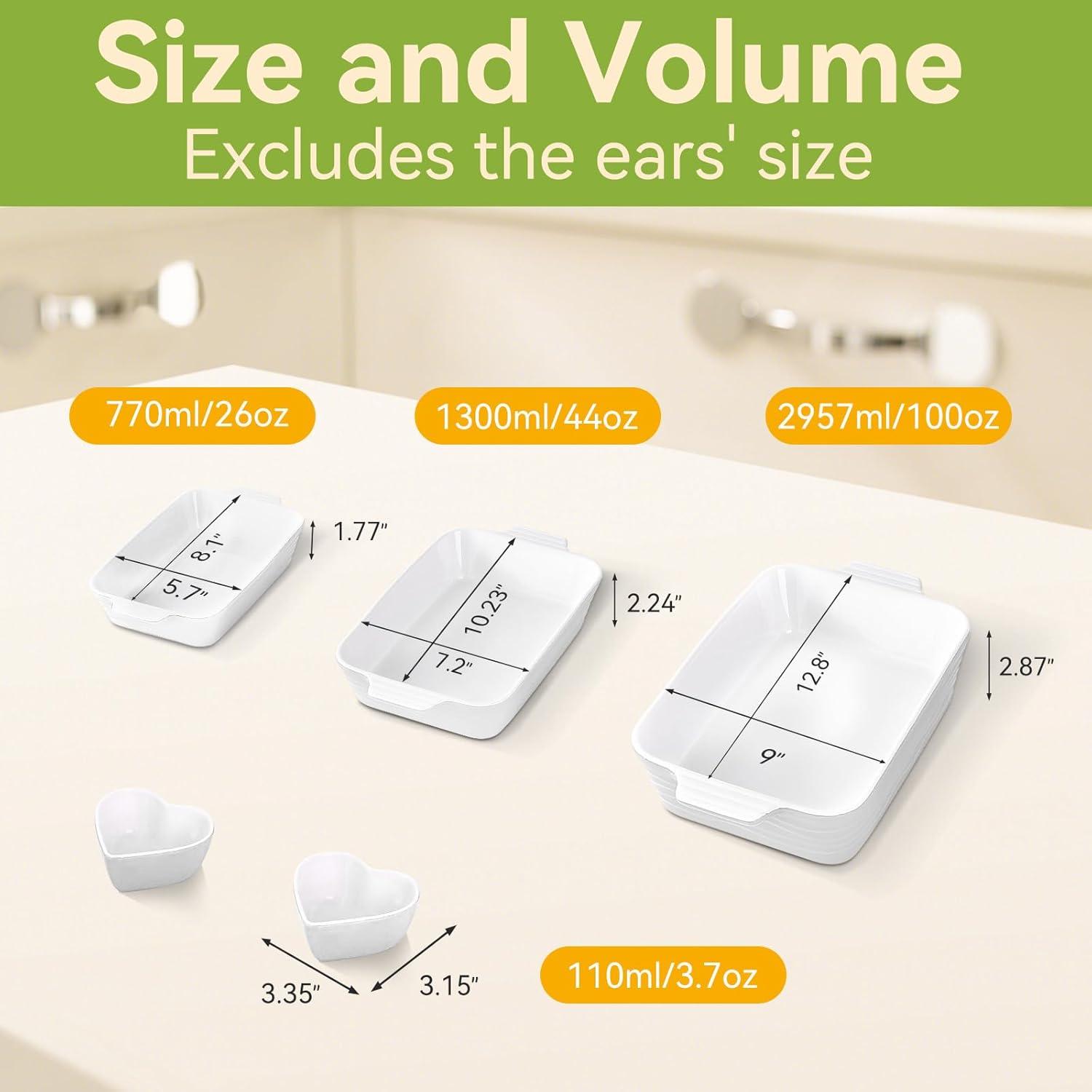 Baking Dish for Oven Casserole Dishes Bakeware Set With Ramekin Ceramic Lasagna Pan 9×12.8 Inch Large Deep Baking Dishes Rectangular Non-Stick Baking Pans for Kitchen Baking and Roasting White