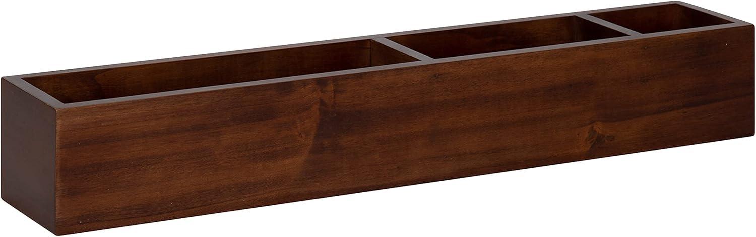 Walnut Brown Wooden Wall Pocket Shelf with Three Compartments