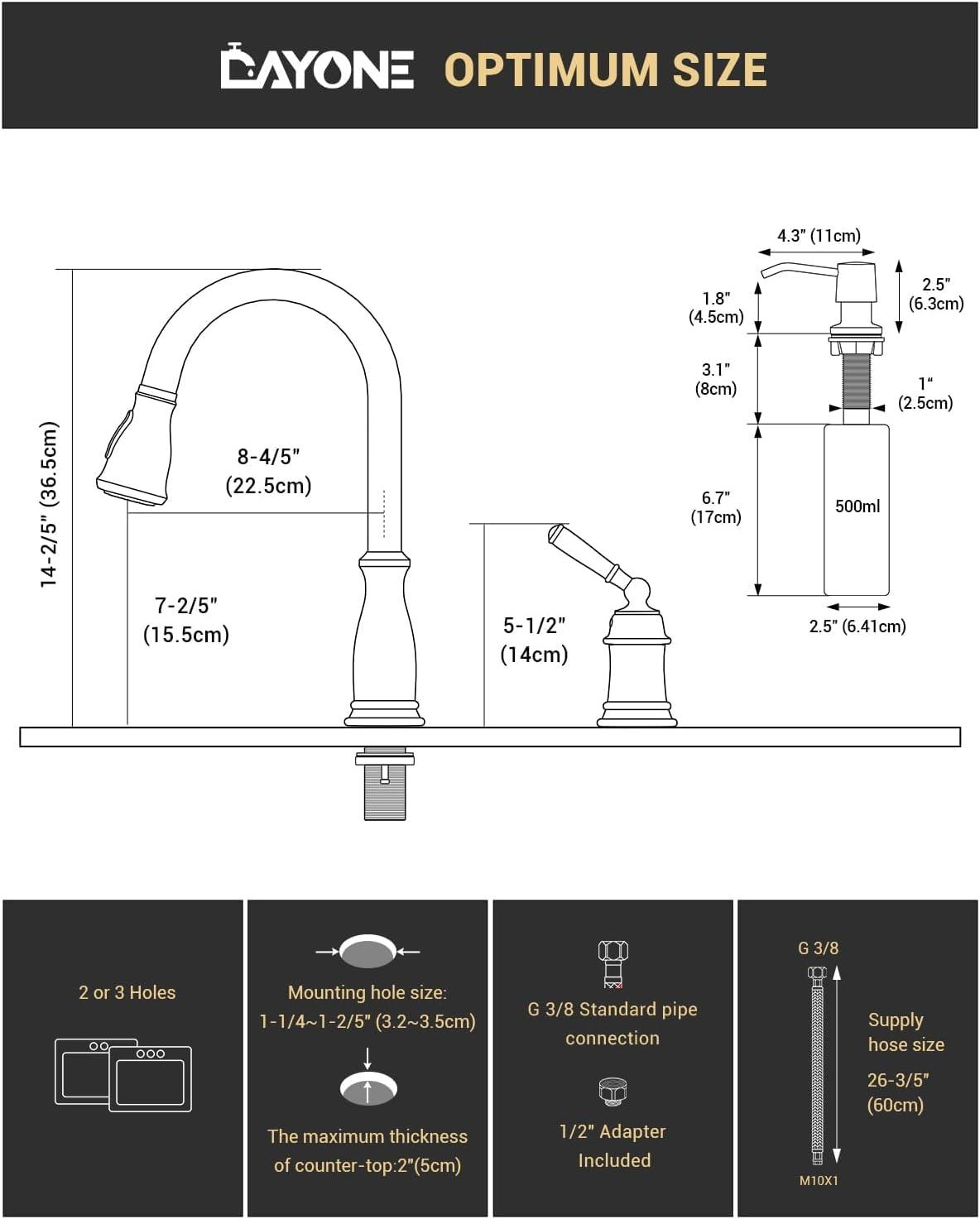 Brushed Gold Stainless Steel Pull Down Kitchen Faucet with Soap Dispenser