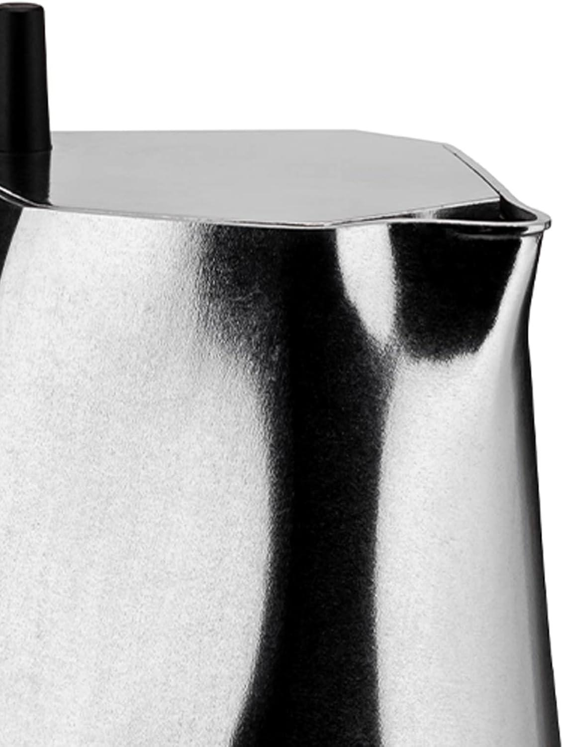 Alessi 6 Cup Black and Silver Aluminum Espresso Maker