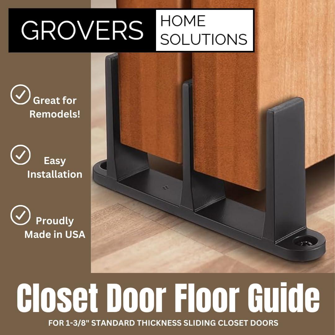 Sliding Closet Door Floor Guide Bracket | Universal Fit for 1-3/8" Width Doors (Black) | Grovers Home Solutions
