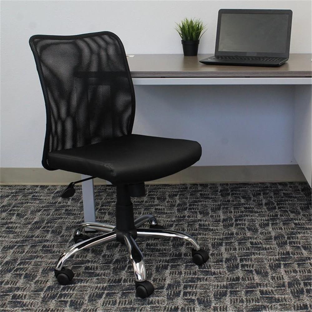 Black Mesh and Vinyl Swivel Task Chair with Chrome Base