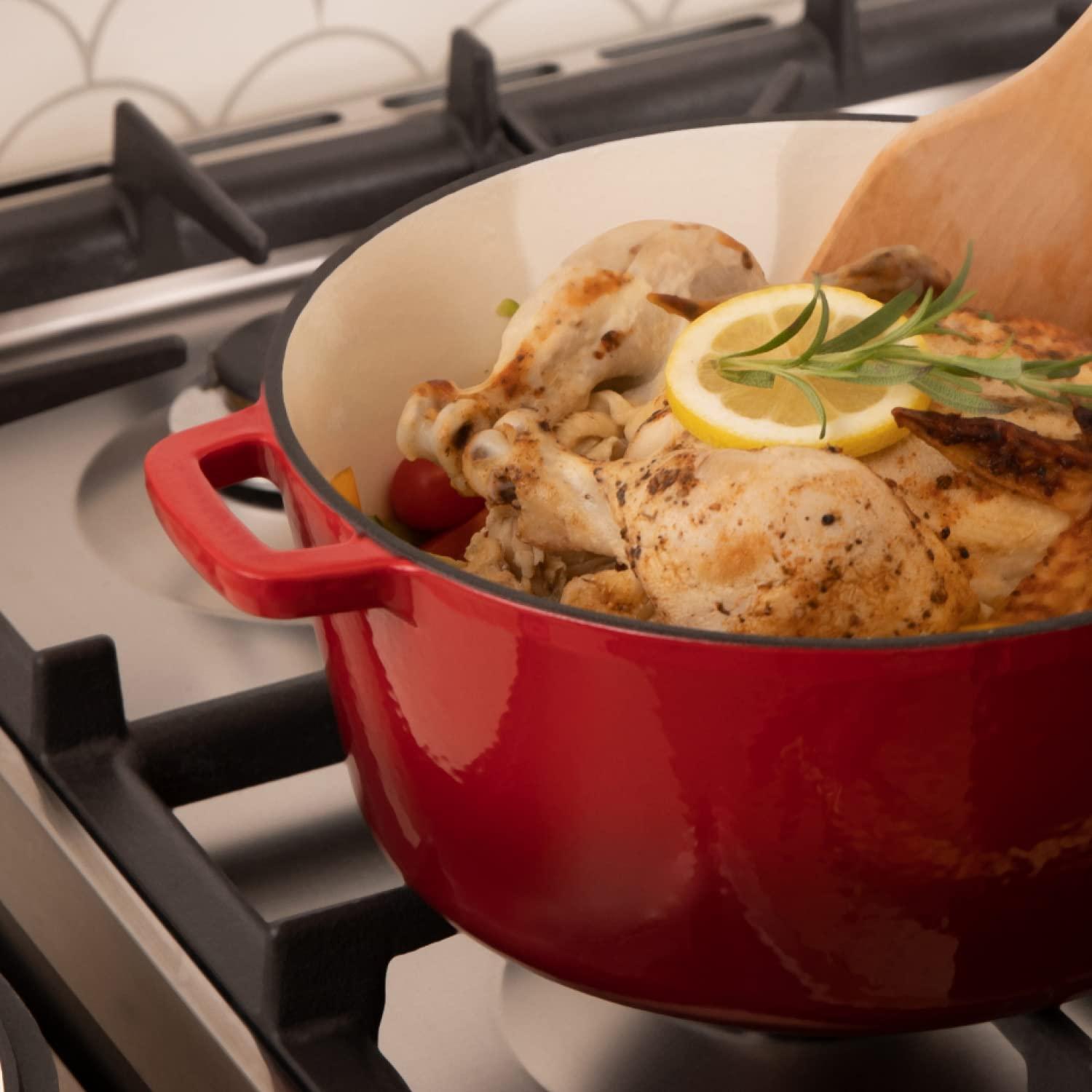 Red Enameled Cast Iron 7-Quart Dutch Oven with Porcelain Lid