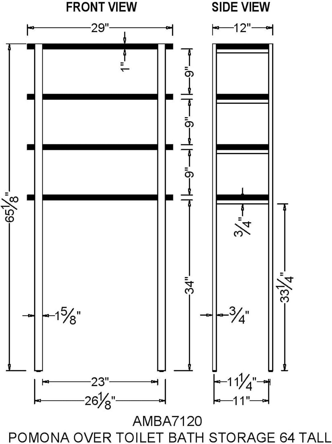 Pomona Over The Toilet 4-Shelf Bath Storage - Alaterre Furniture: Space-Saving, Metal Frame, Universal Organizer