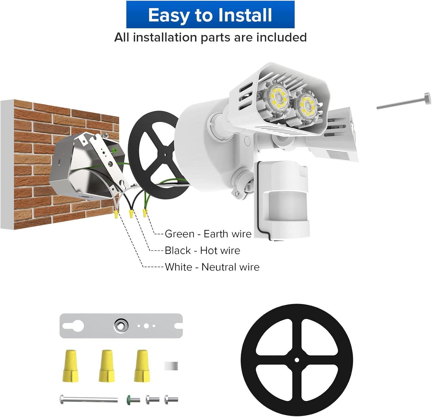 SANSI LED Security Lights, 18W (150Watt Incandescent Equiv.) Motion Sensor Lights, 1800lm 5000K Daylight Waterproof Outdoor Floodlights with Adjustable Dual-Head, White