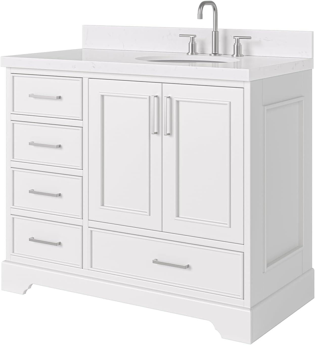 Stafford 42.25'' Single Bathroom Vanity with Carrara Marble Top