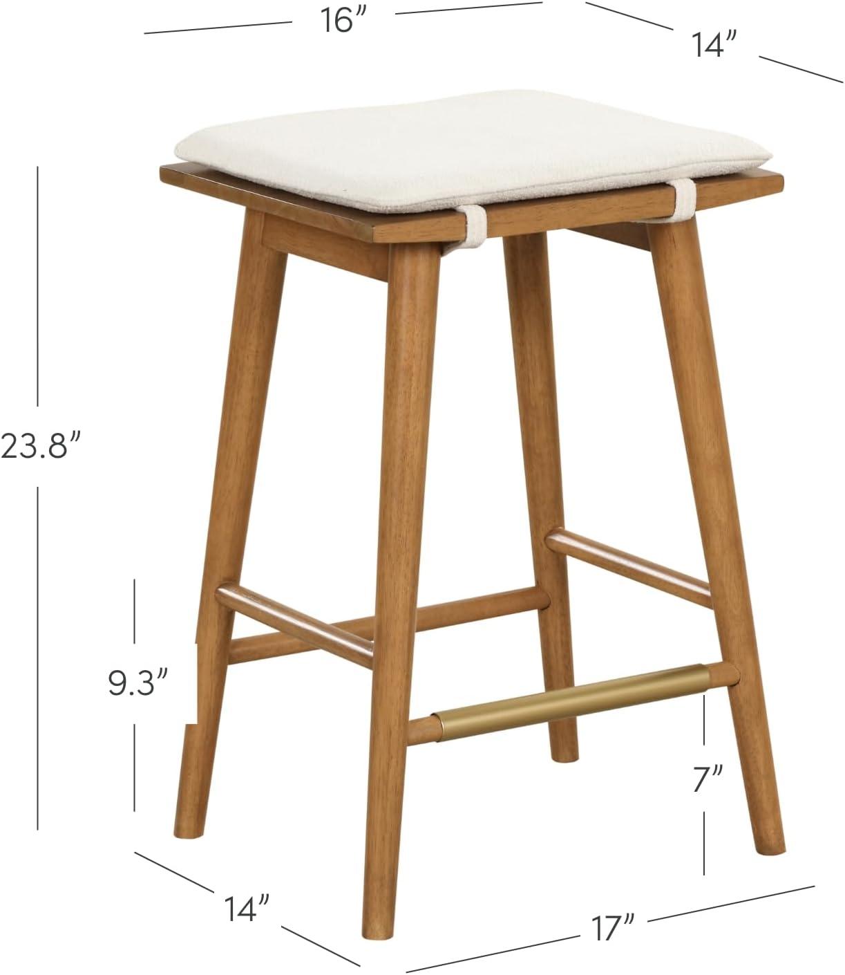 Nathan James Barker Counter Height Barstool: Padded Saddle Seat, Solid Rubberwood Legs, 24" Tall
